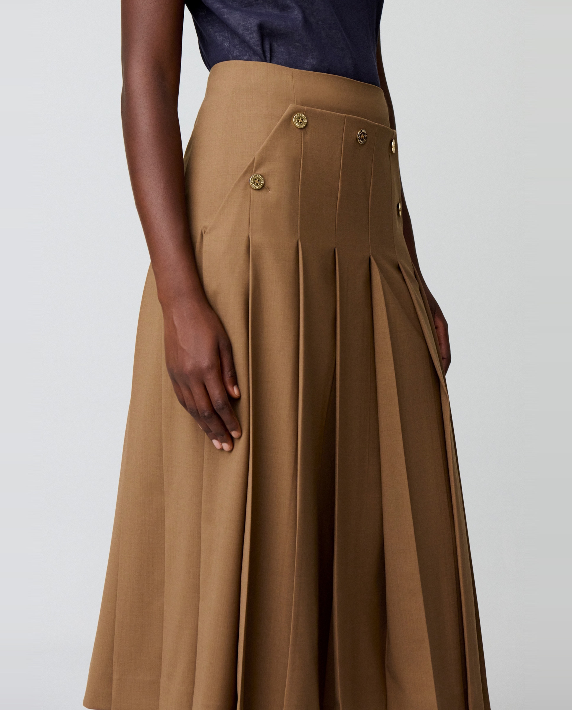 Falda midi plisada estilo marinero - Claudie Pierlot - Camel Camel-5
