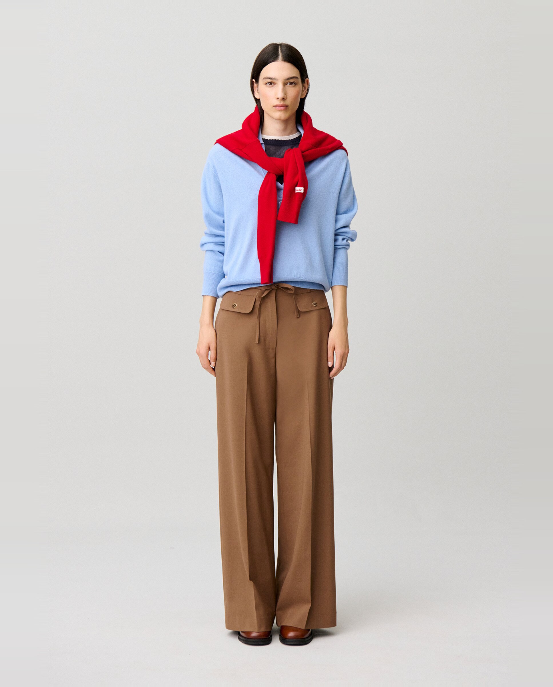 Pantalones anchos de mujer de tiro alto con lana - Claudie Pierlot - Camel Camel-1