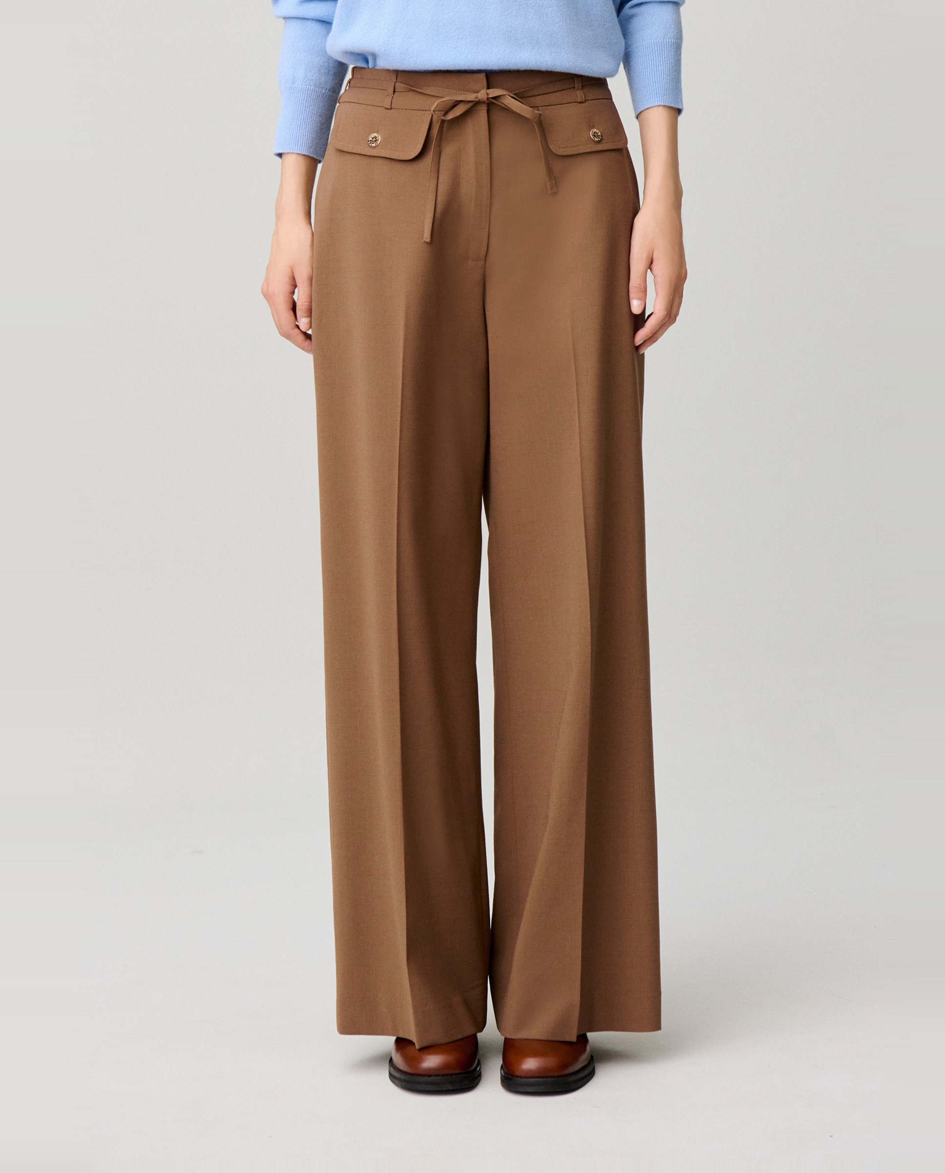 Pantalones anchos de mujer de tiro alto con lana - Claudie Pierlot - Camel Camel-2