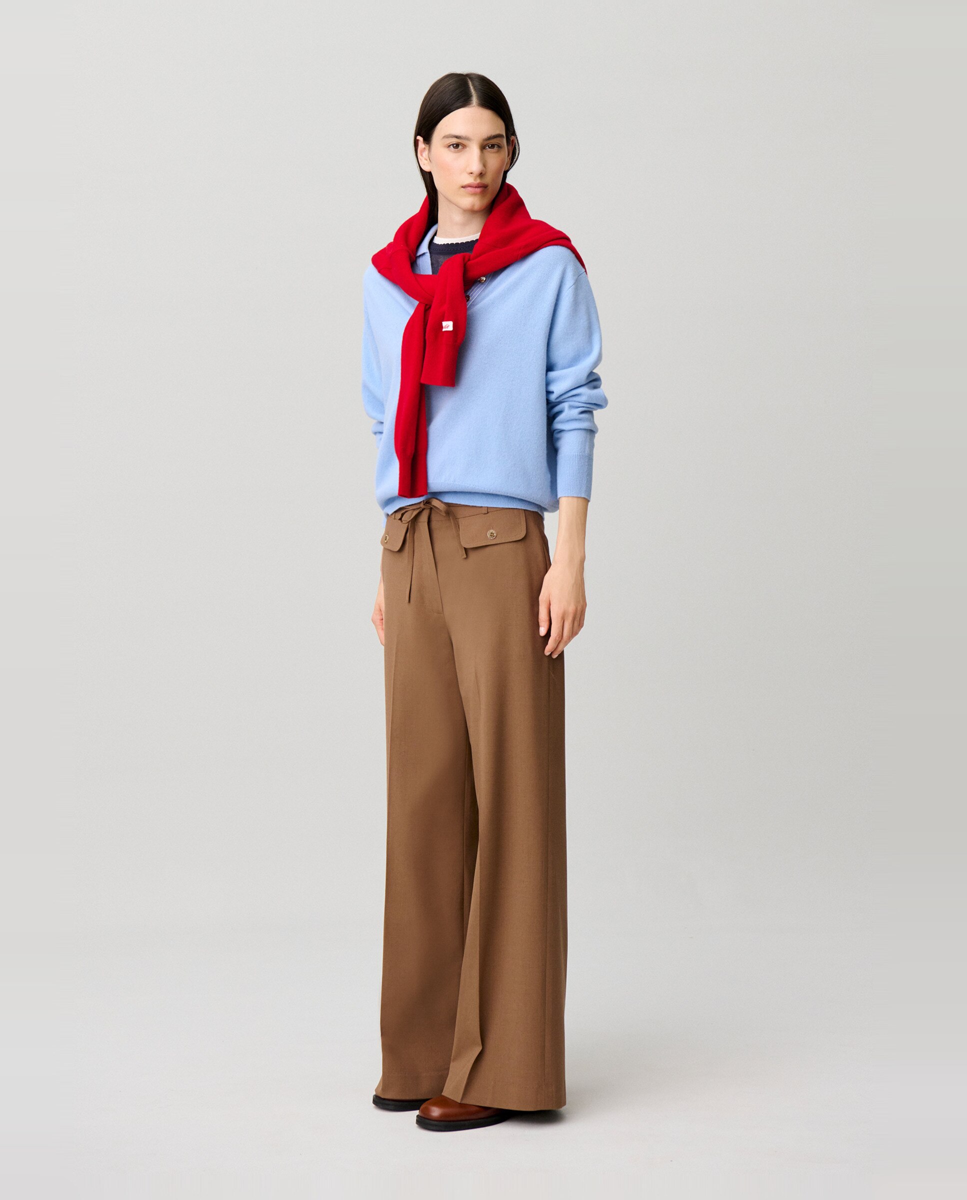 Pantalones anchos de mujer de tiro alto con lana - Claudie Pierlot - Camel Camel-4