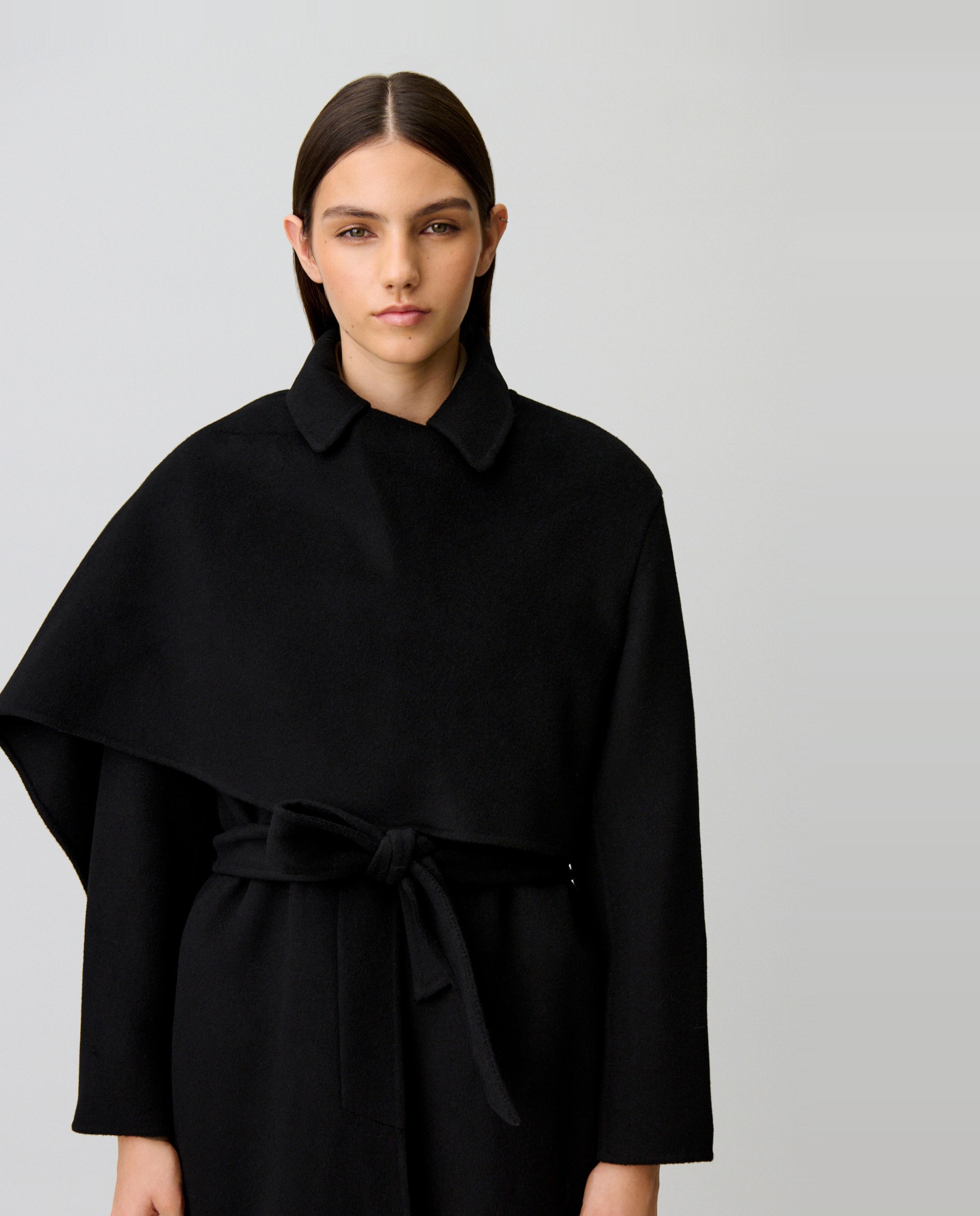 Abrigo de paño de mujer largo drapeado con cuello camisero - Claudie Pierlot - Negro Negro-5