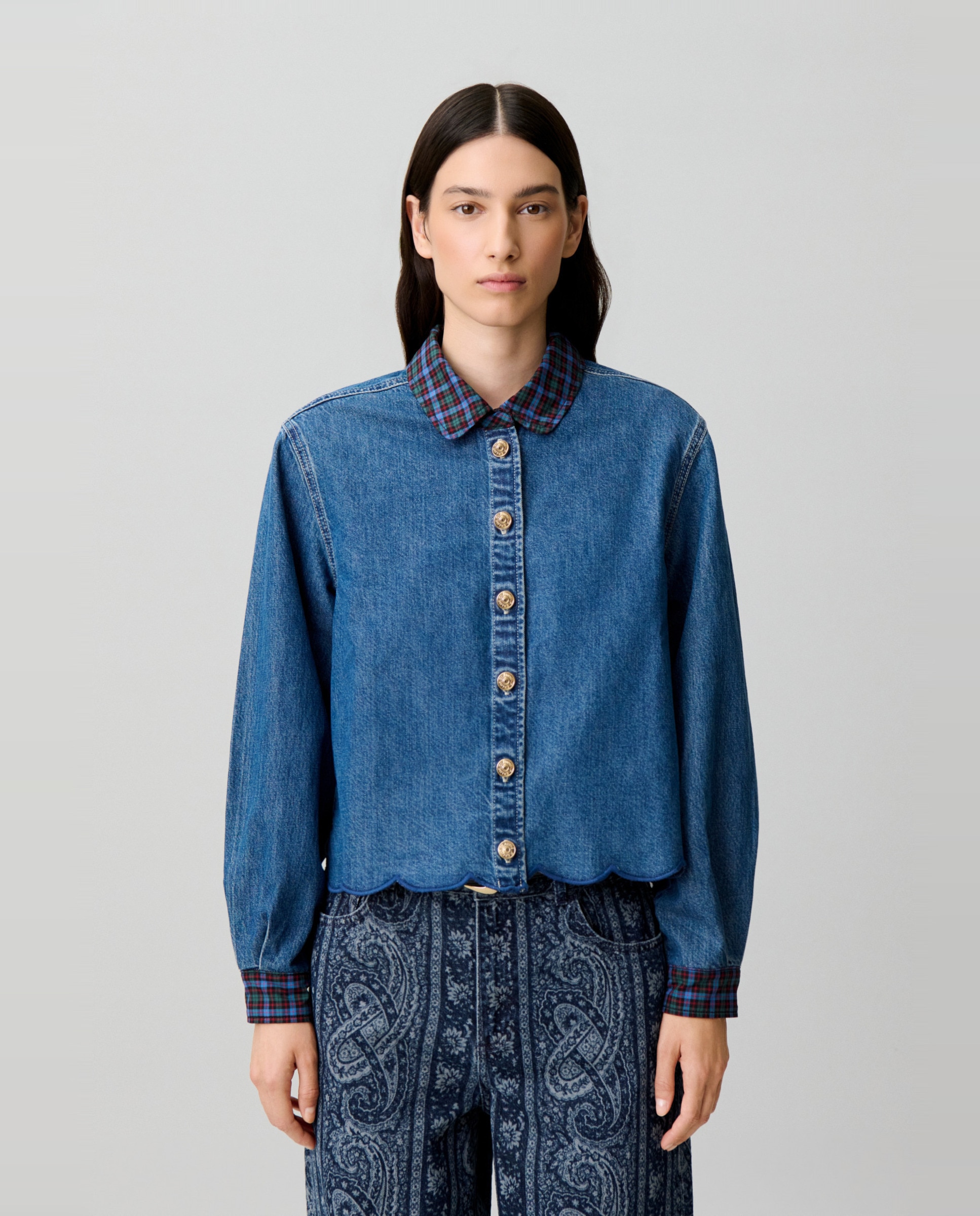 Camisa de mujer en denim 100% algodón corta ancha - Claudie Pierlot - Azul Azul-1