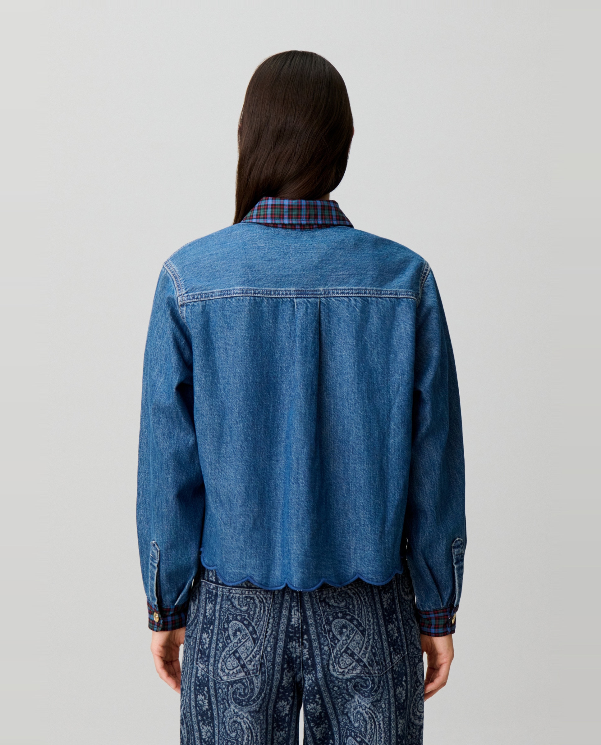Camisa de mujer en denim 100% algodón corta ancha - Claudie Pierlot - Azul Azul-2