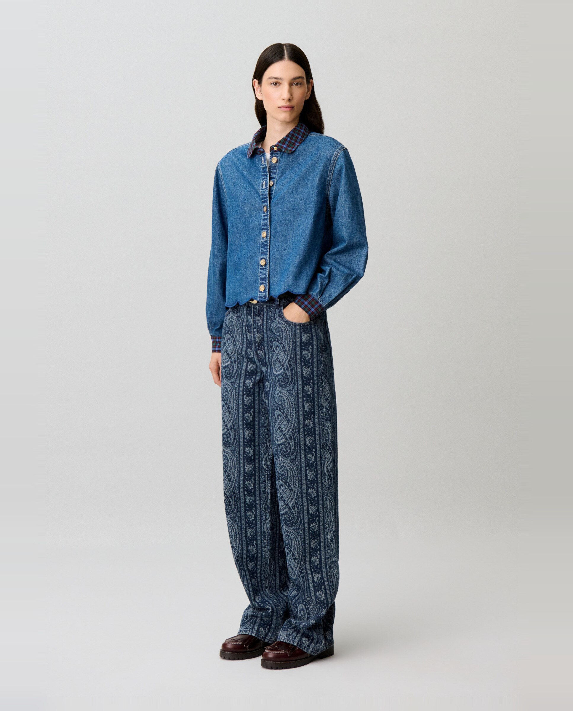 Camisa de mujer en denim 100% algodón corta ancha - Claudie Pierlot - Azul Azul-3