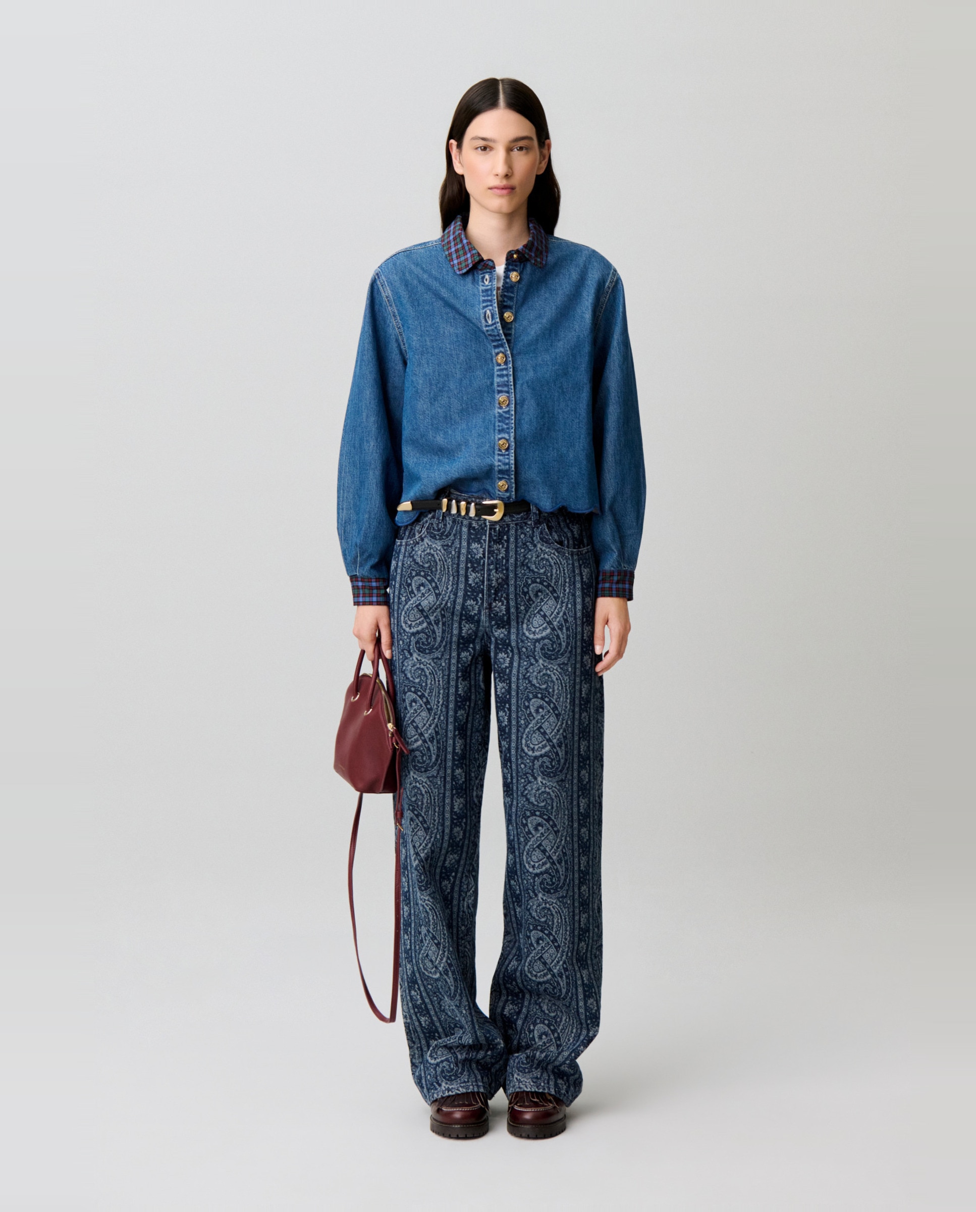 Camisa de mujer en denim 100% algodón corta ancha - Claudie Pierlot - Azul Azul-4