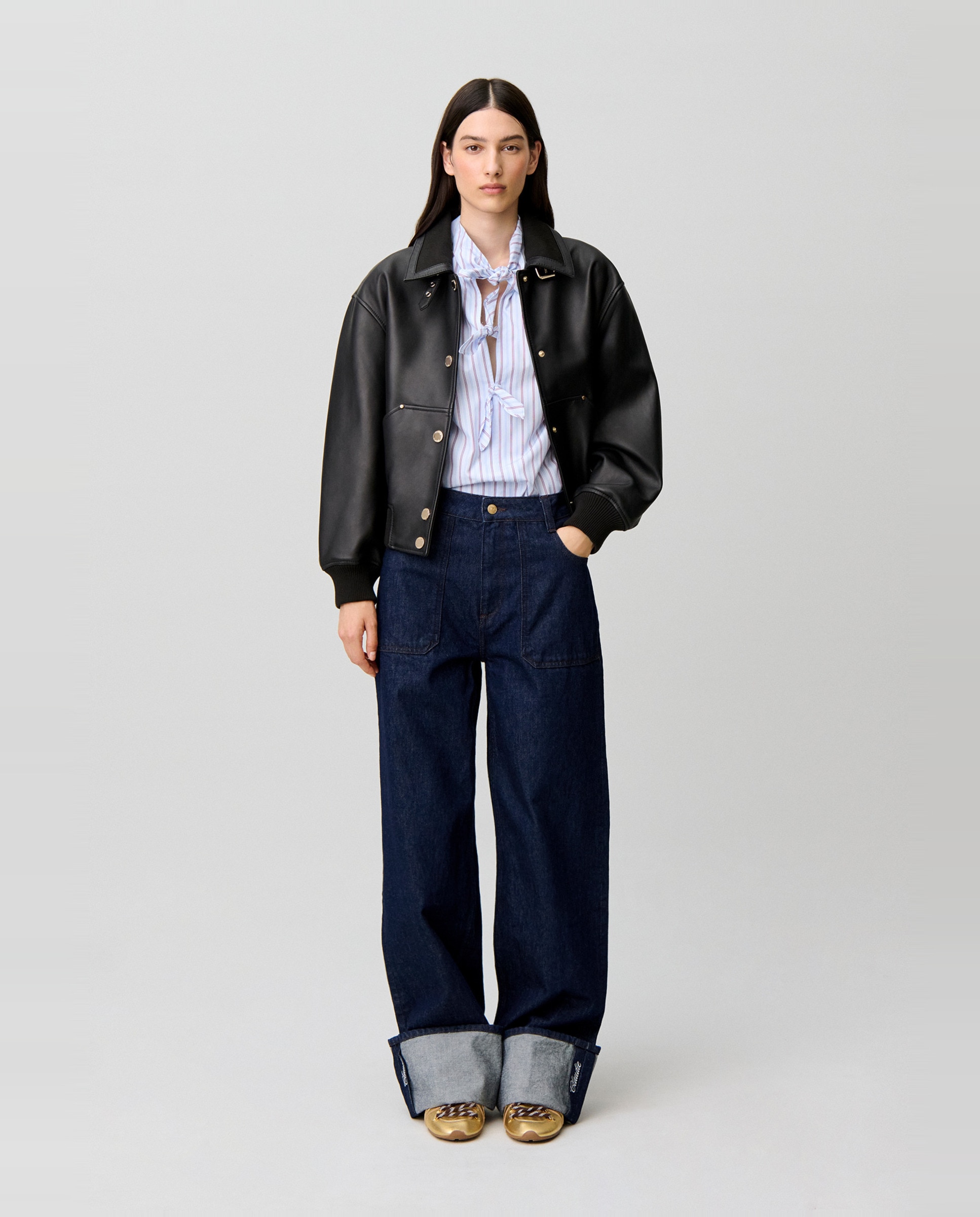 Vaquero de mujer ancho recto con bordado - Claudie Pierlot - Azul Azul-1