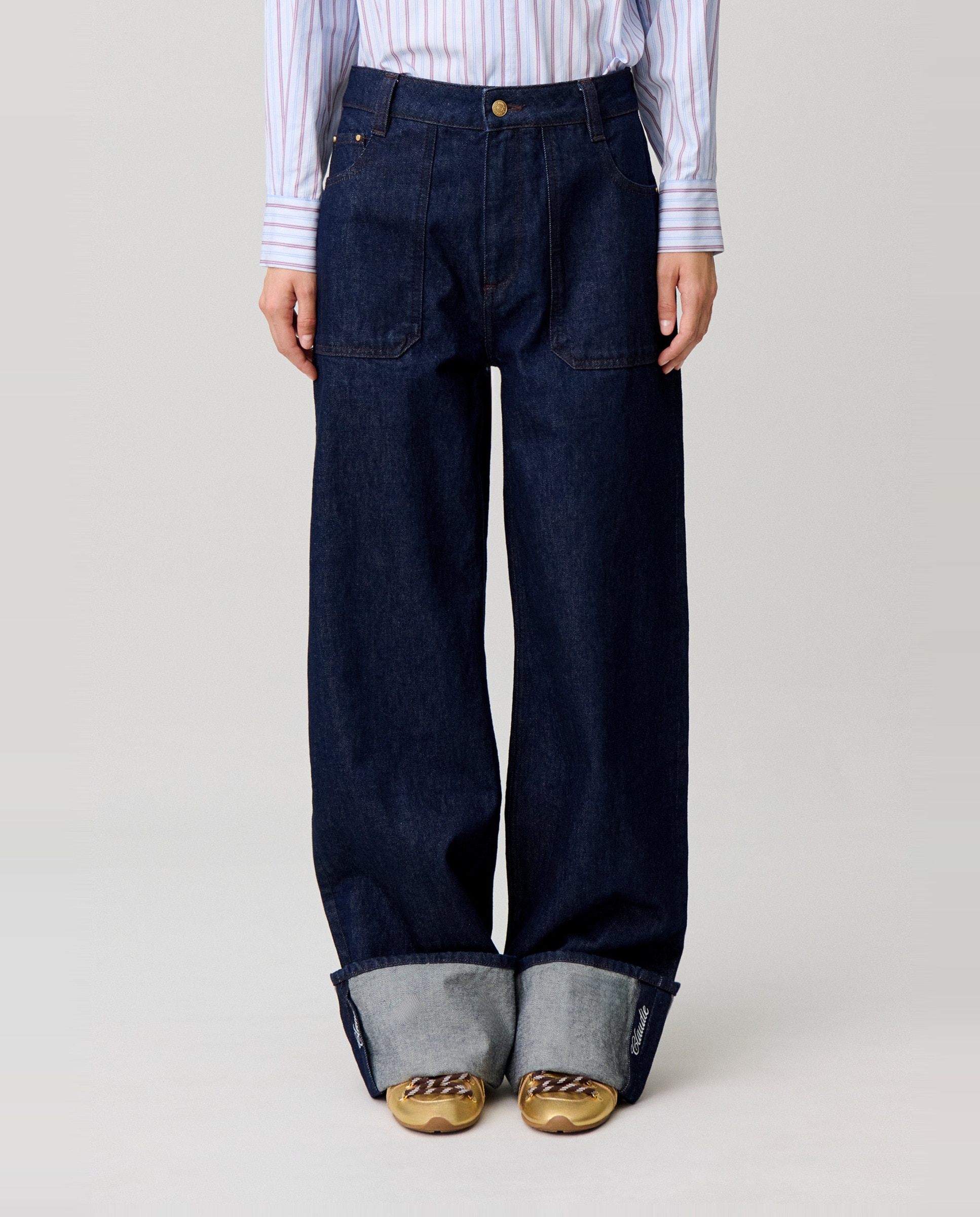 Vaquero de mujer ancho recto con bordado - Claudie Pierlot - Azul Azul-2