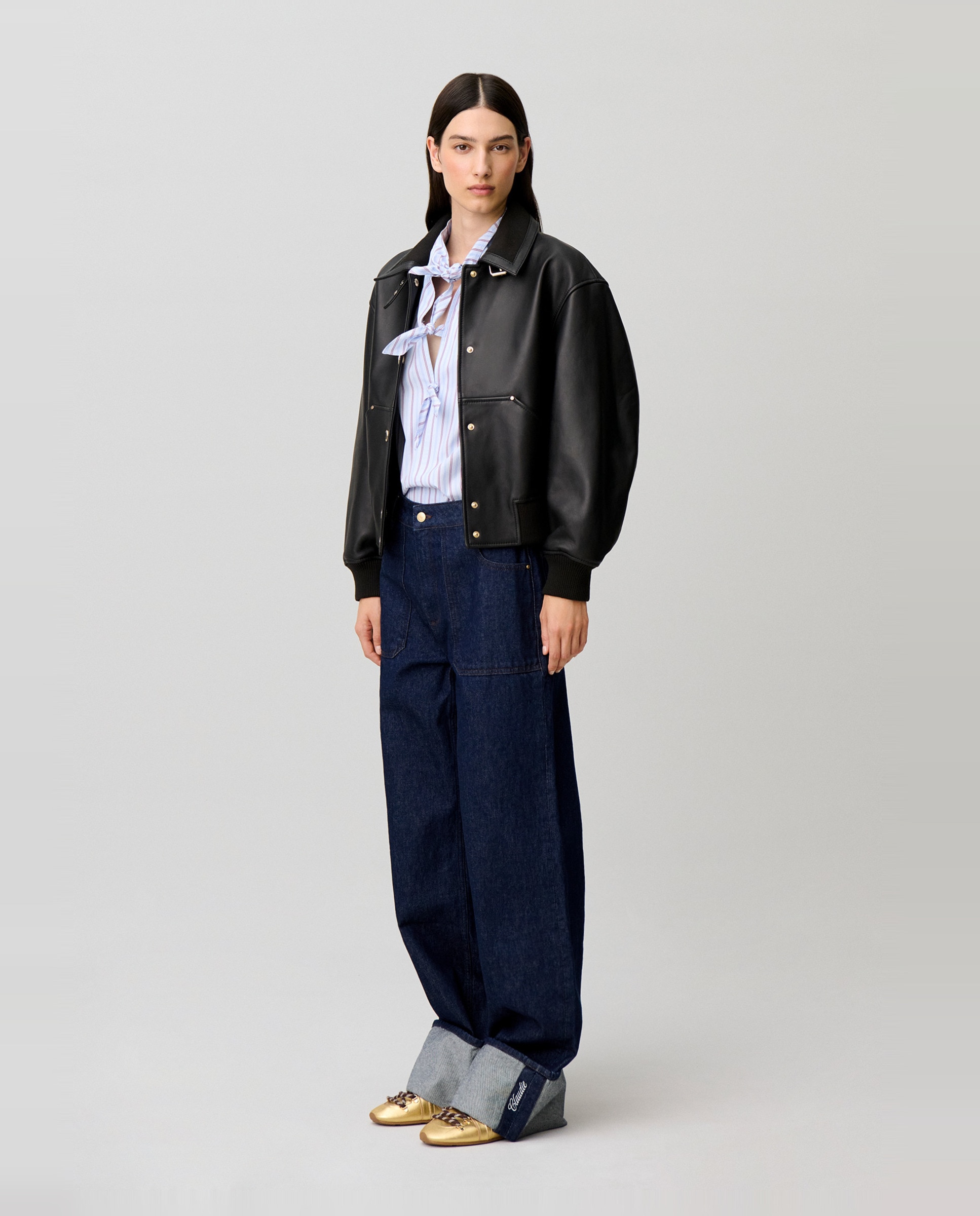 Vaquero de mujer ancho recto con bordado - Claudie Pierlot - Azul Azul-4