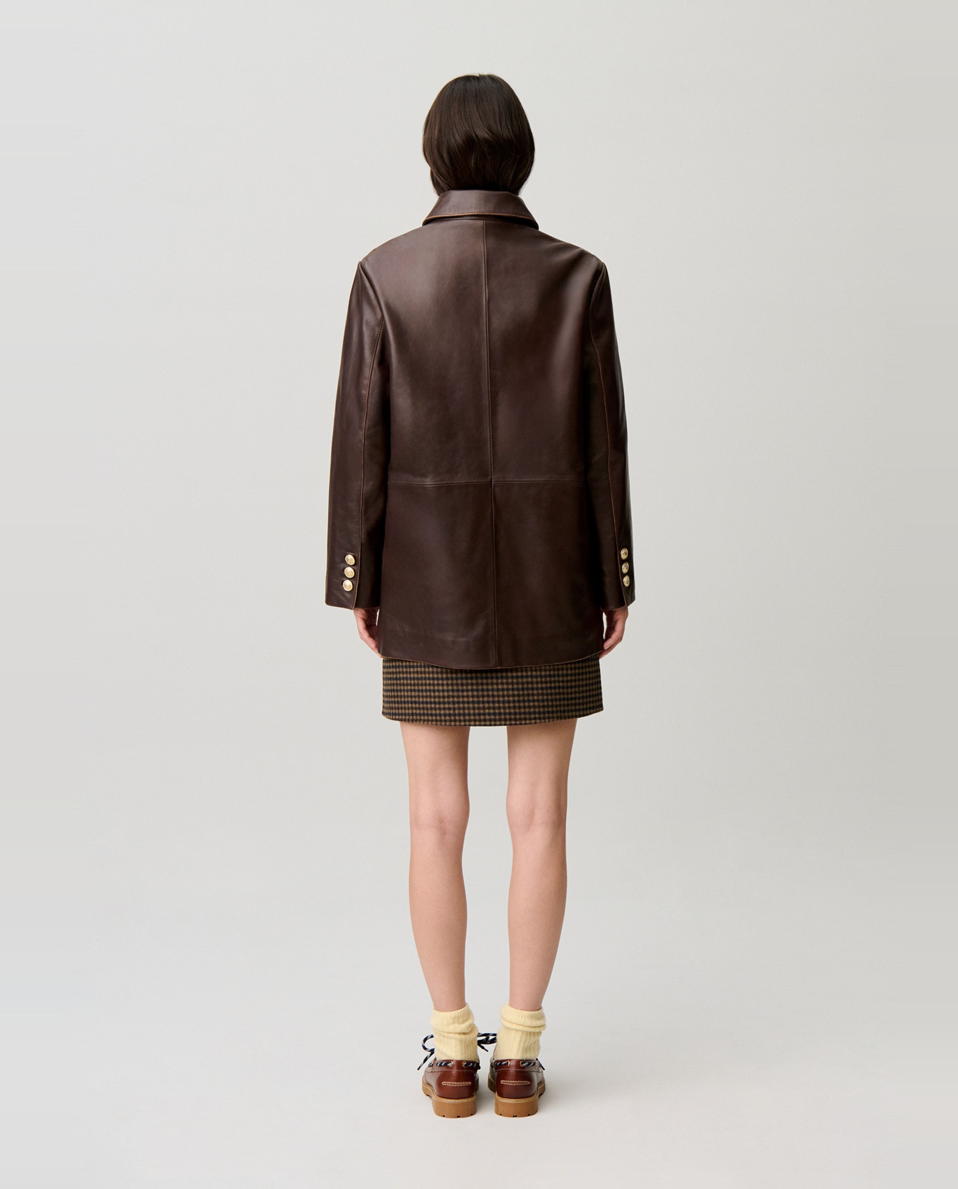 Chaqueta de mujer piel recta ancha midi envejecida - Claudie Pierlot - Marrón Marrón-4