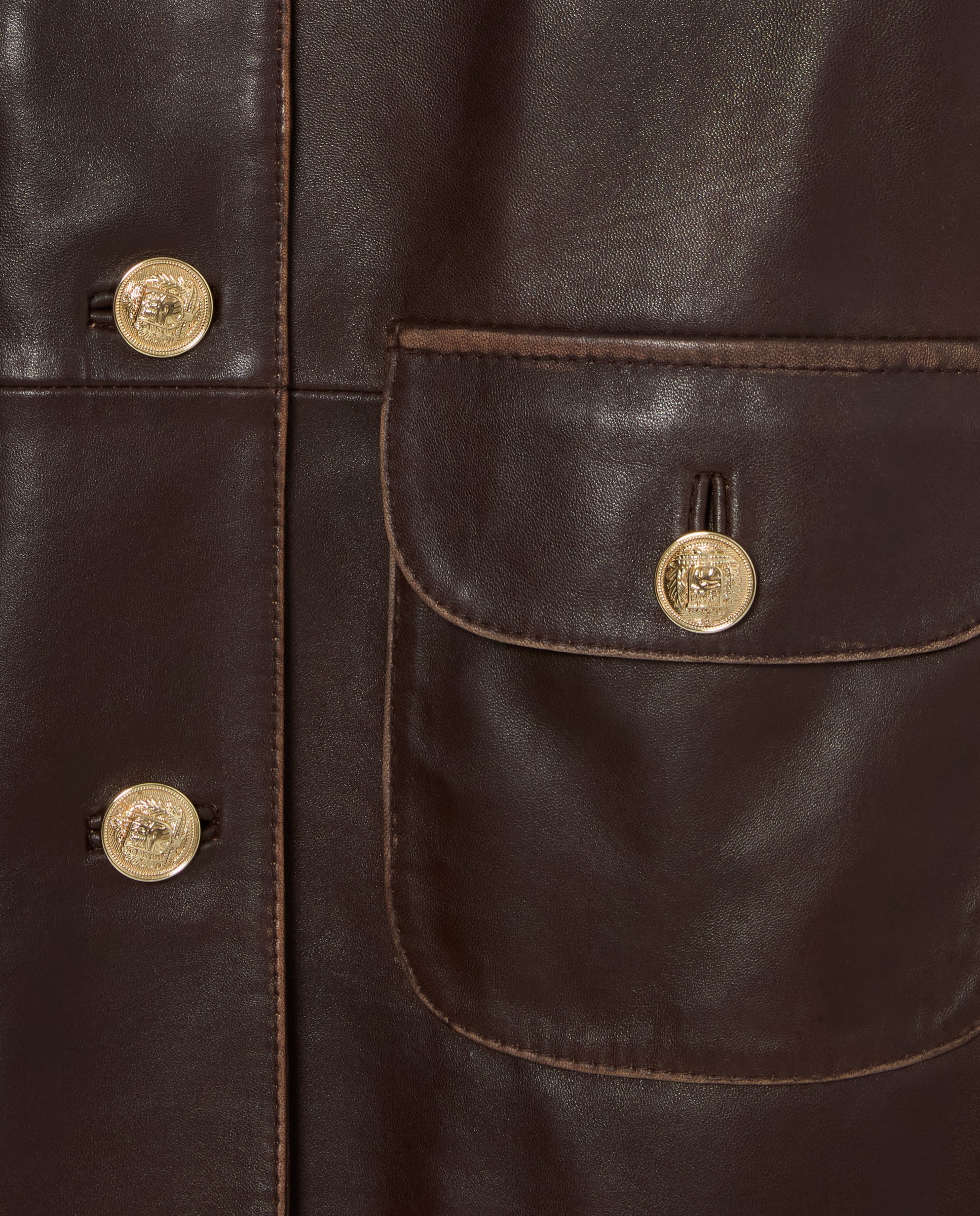 Chaqueta de mujer piel recta ancha midi envejecida - Claudie Pierlot - Marrón Marrón-7