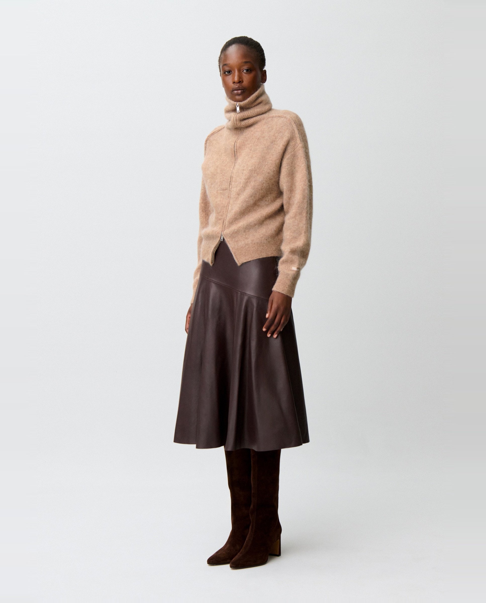 Cárdigan de punto con cremallera de mujer cuello camionero efecto cepillado - Claudie Pierlot - Camel Camel-3