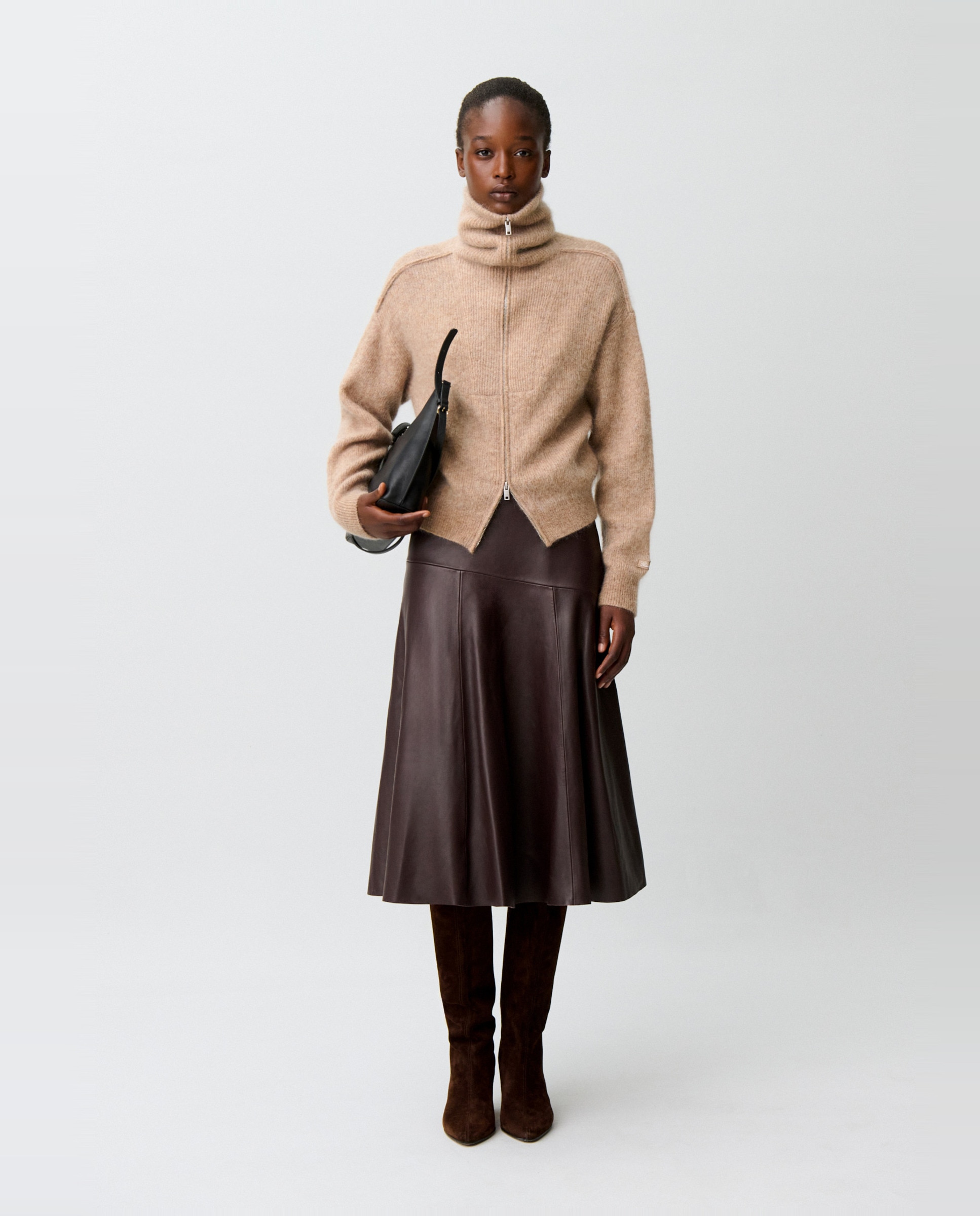 Cárdigan de punto con cremallera de mujer cuello camionero efecto cepillado - Claudie Pierlot - Camel Camel-4