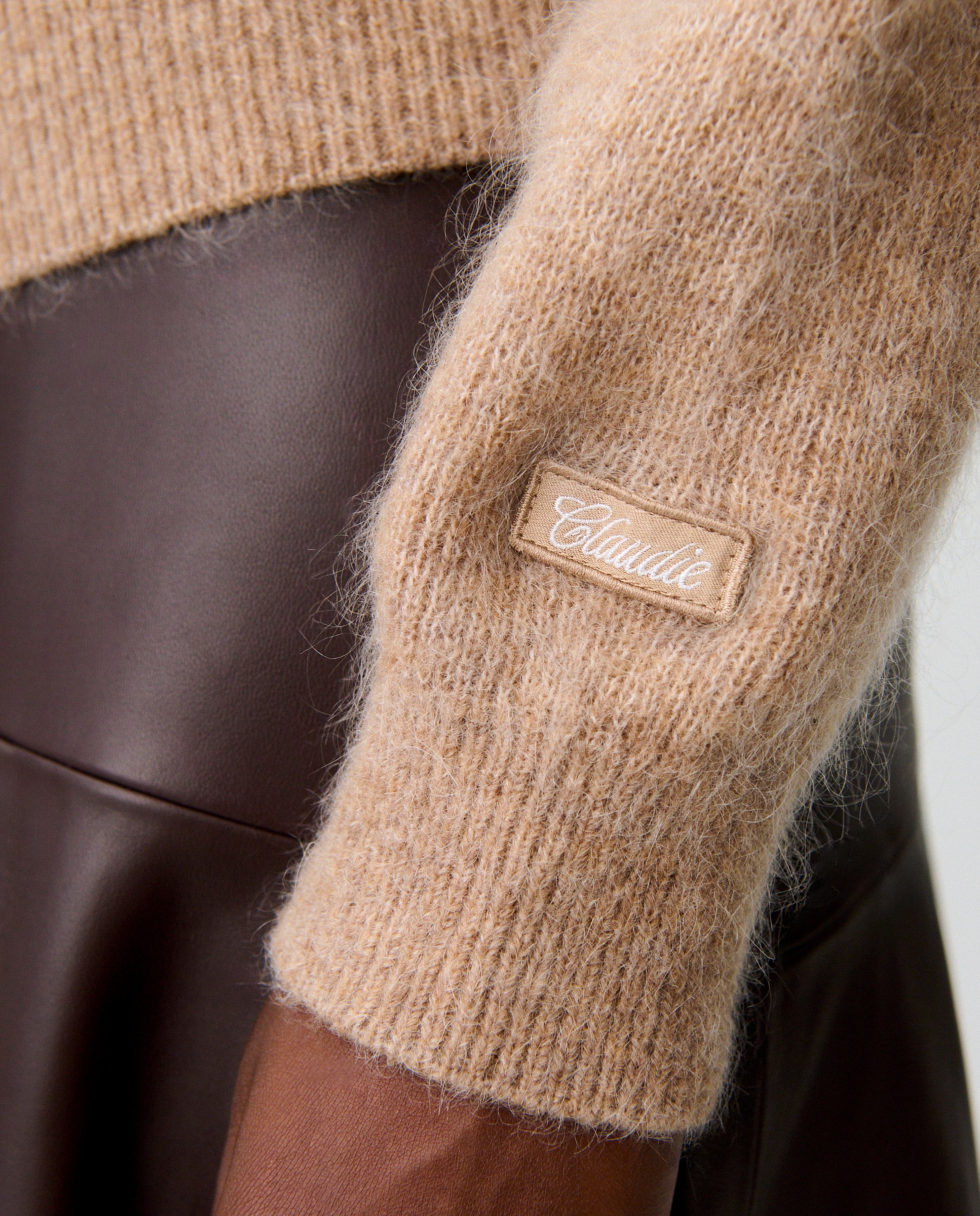 Cárdigan de punto con cremallera de mujer cuello camionero efecto cepillado - Claudie Pierlot - Camel Camel-6