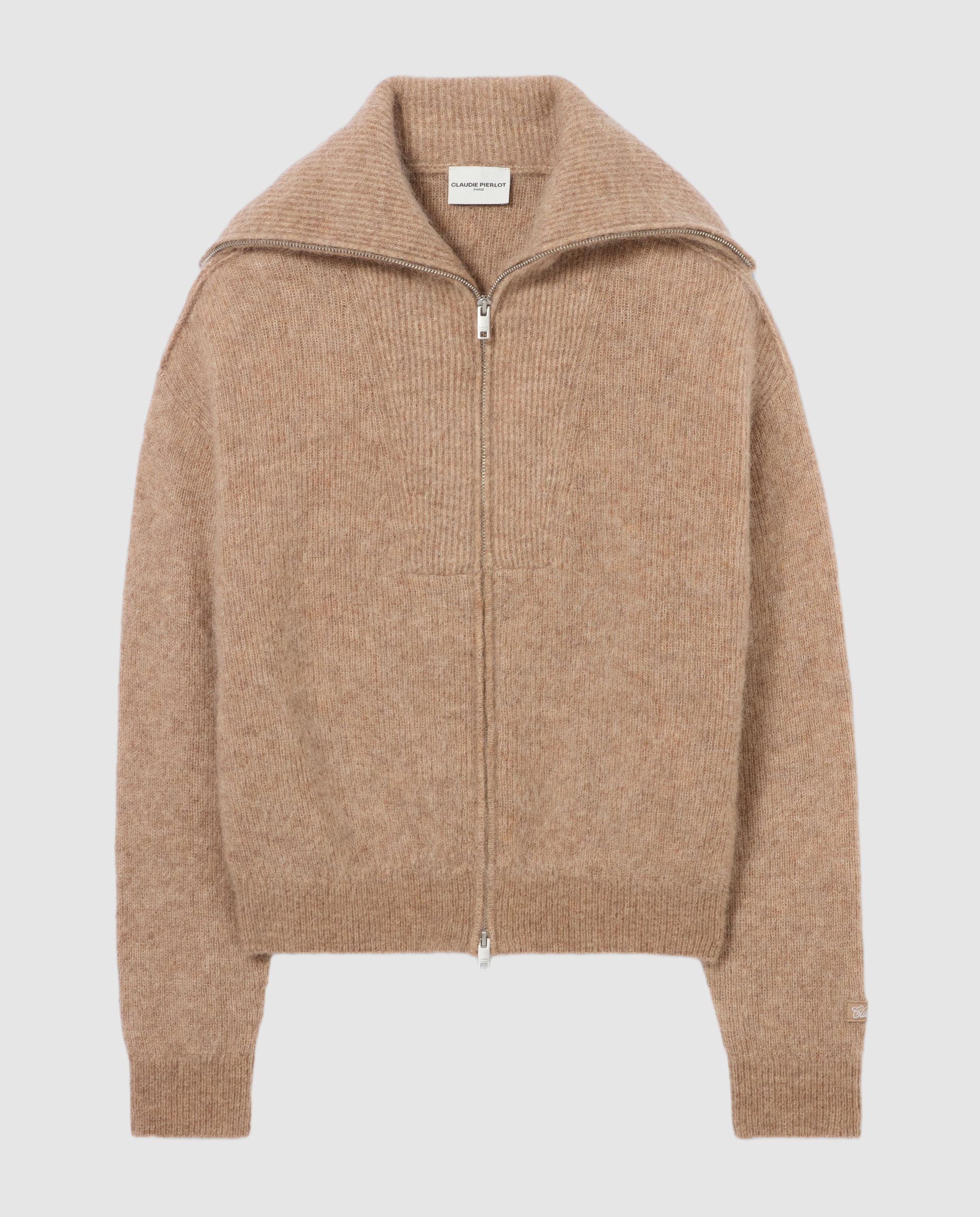 Cárdigan de punto con cremallera de mujer cuello camionero efecto cepillado - Claudie Pierlot - Camel Camel-8