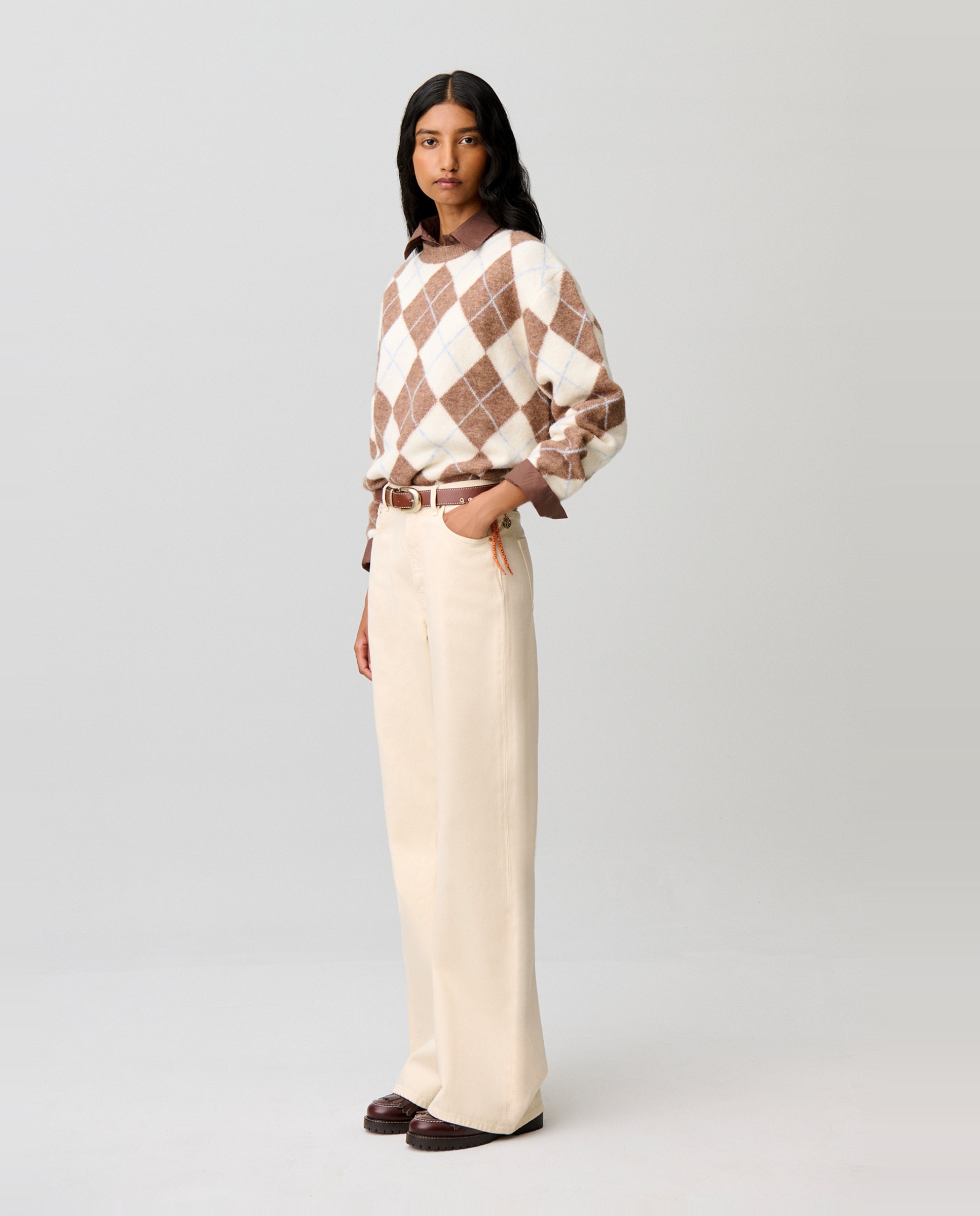 Jersey de punto de mujer con motivo argyle multicolor y corte recto - Claudie Pierlot - Multicolor Multicolor-3