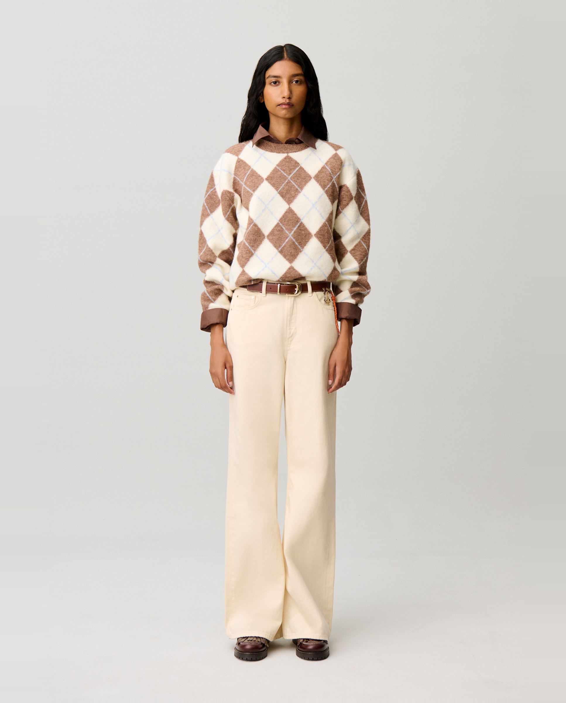 Jersey de punto de mujer con motivo argyle multicolor y corte recto - Claudie Pierlot - Multicolor Multicolor-4