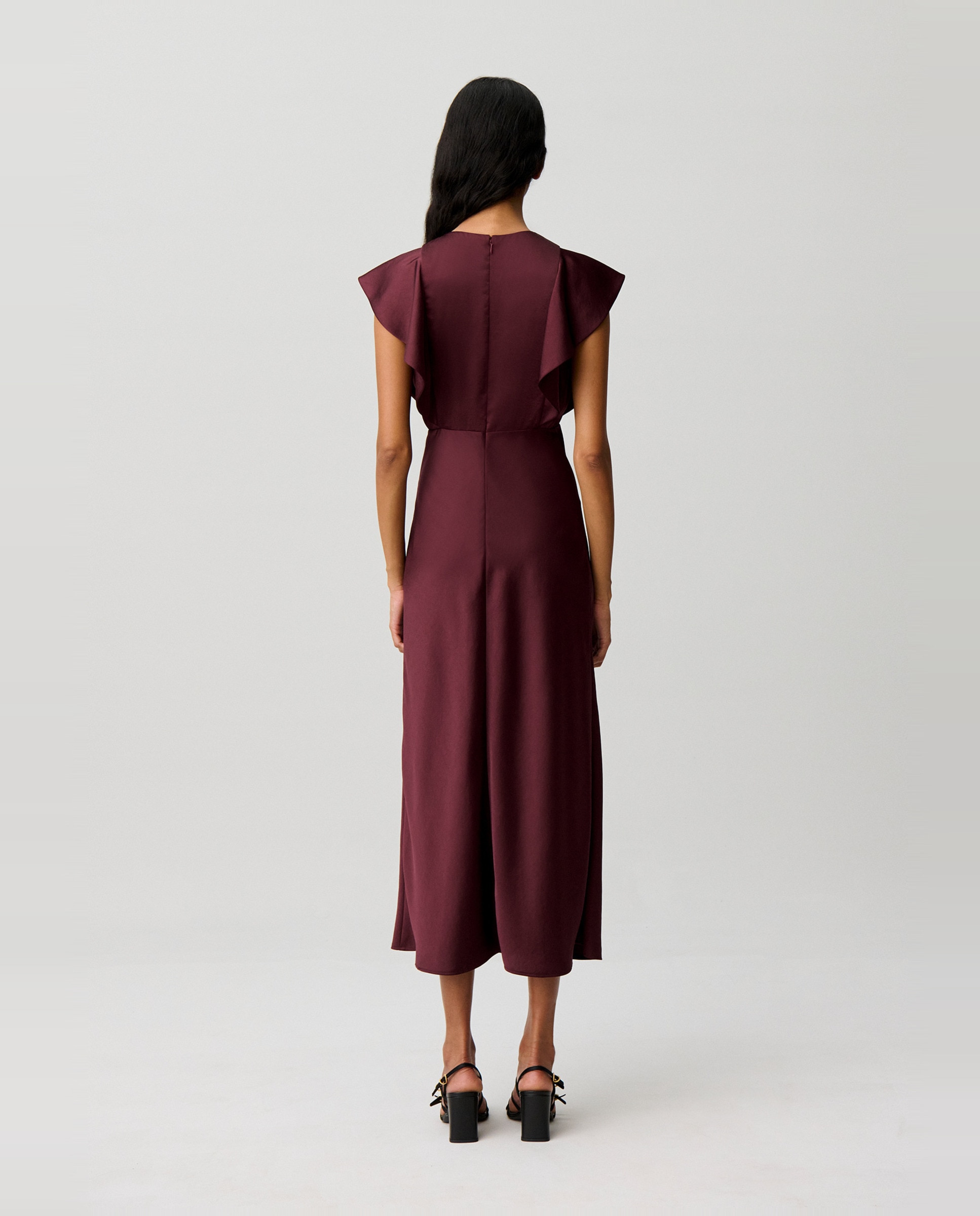 Vestido largo fluido satinado con abertura - Claudie Pierlot - Rojo Rojo-3