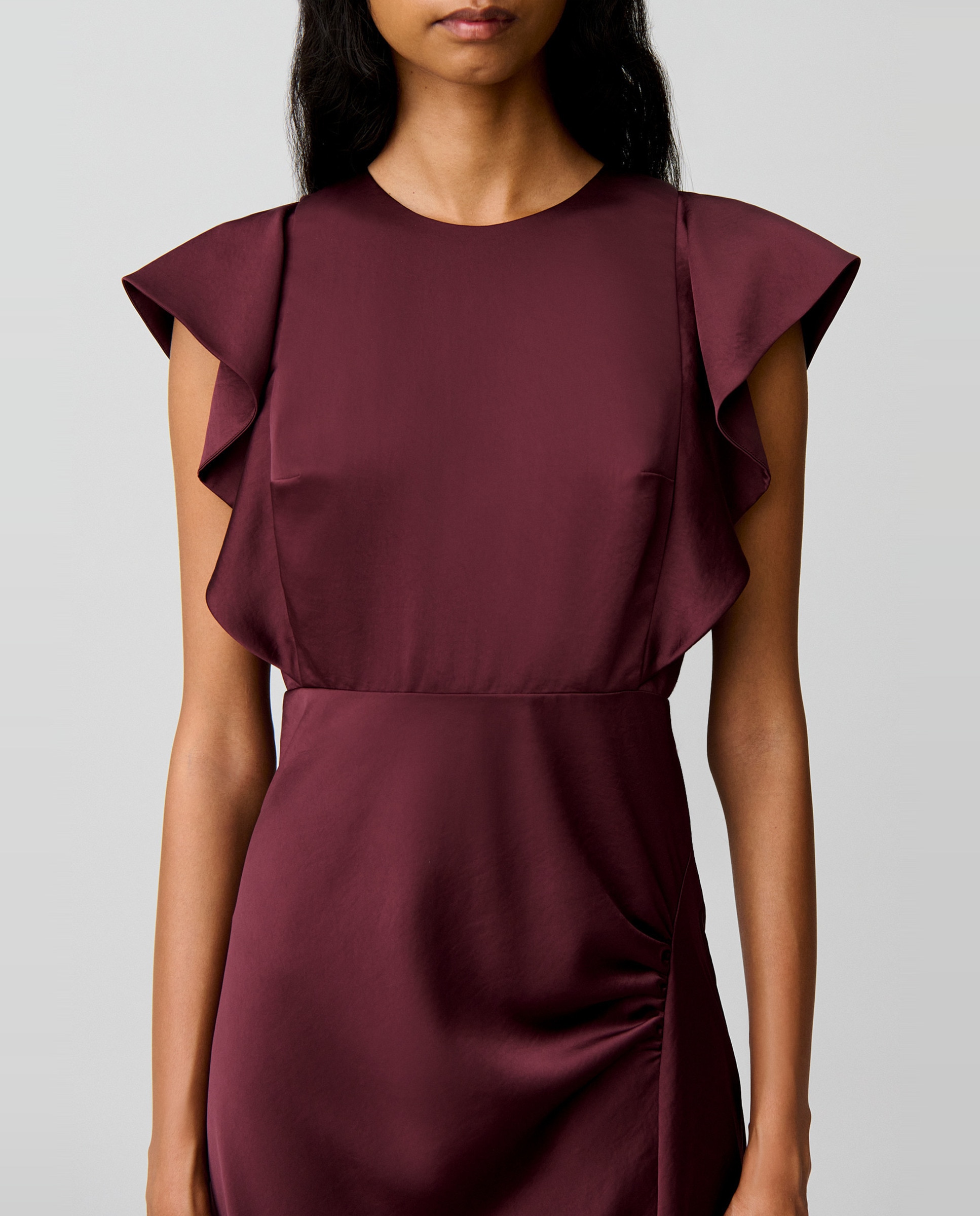 Vestido largo fluido satinado con abertura - Claudie Pierlot - Rojo Rojo-4