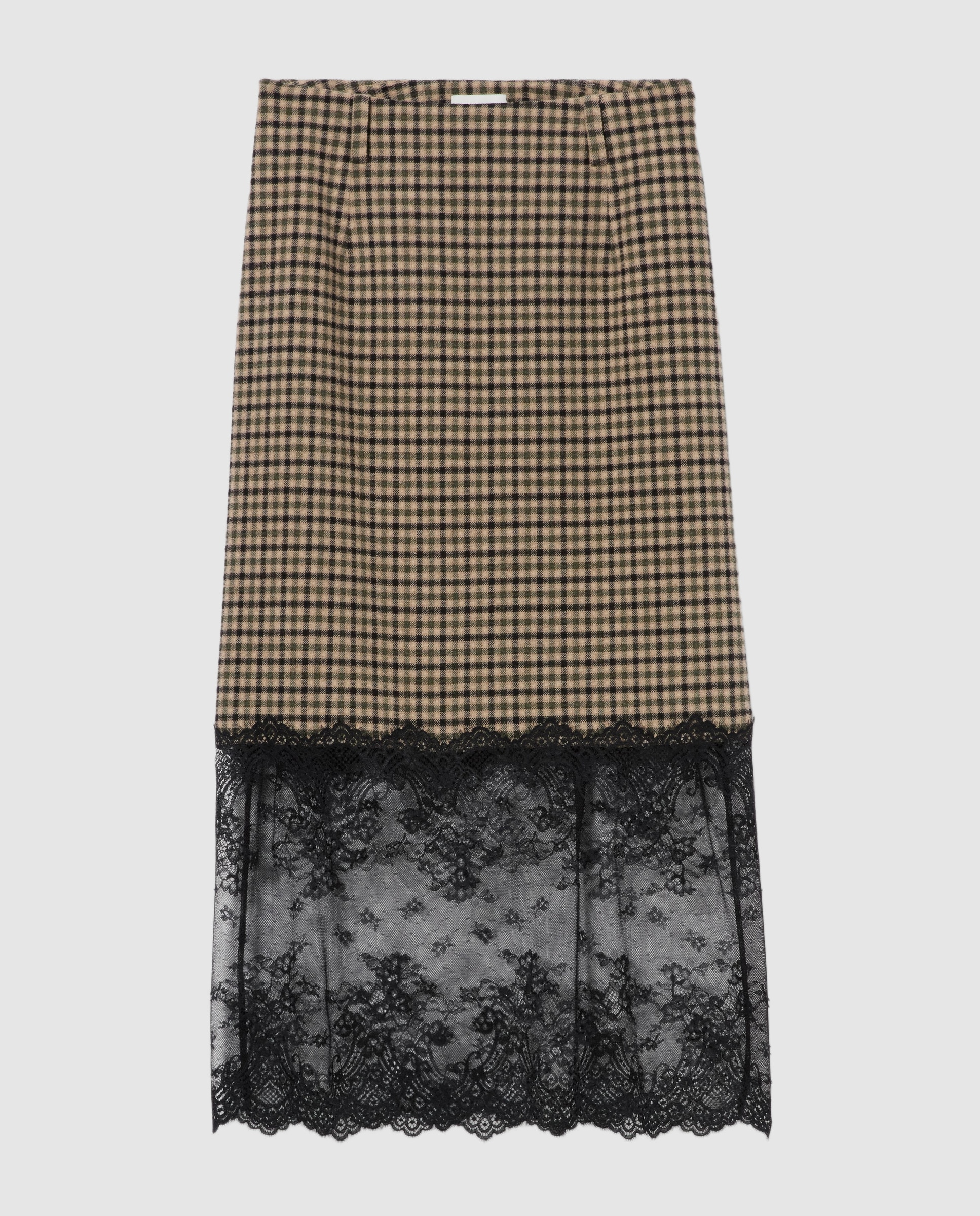 Falda midi bimaterial a cuadros con encaje - Claudie Pierlot - Multicolor Multicolor-6