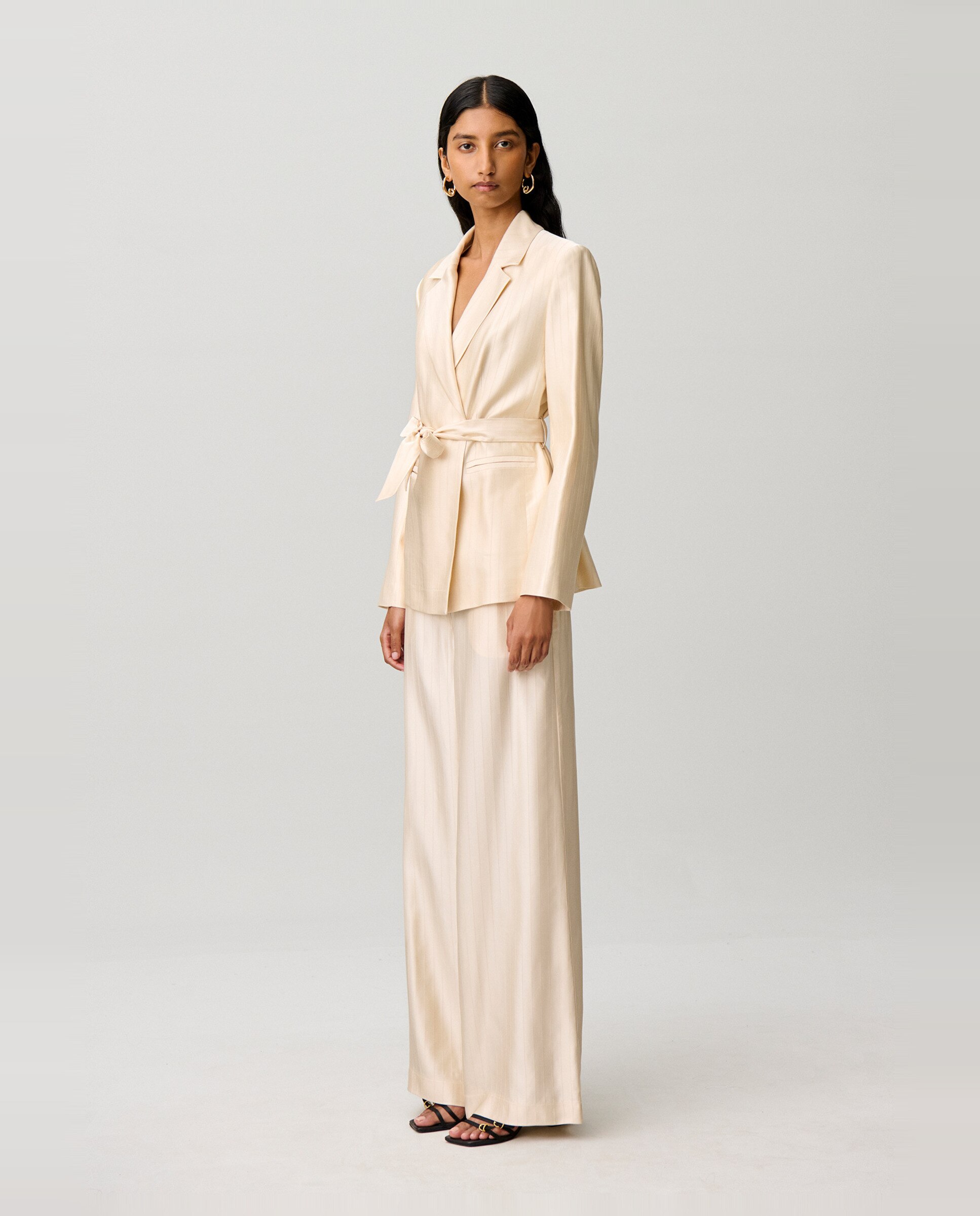 Blazer de mujer sastre satinado con cinturón desmontable - Claudie Pierlot - Beige Beige-3