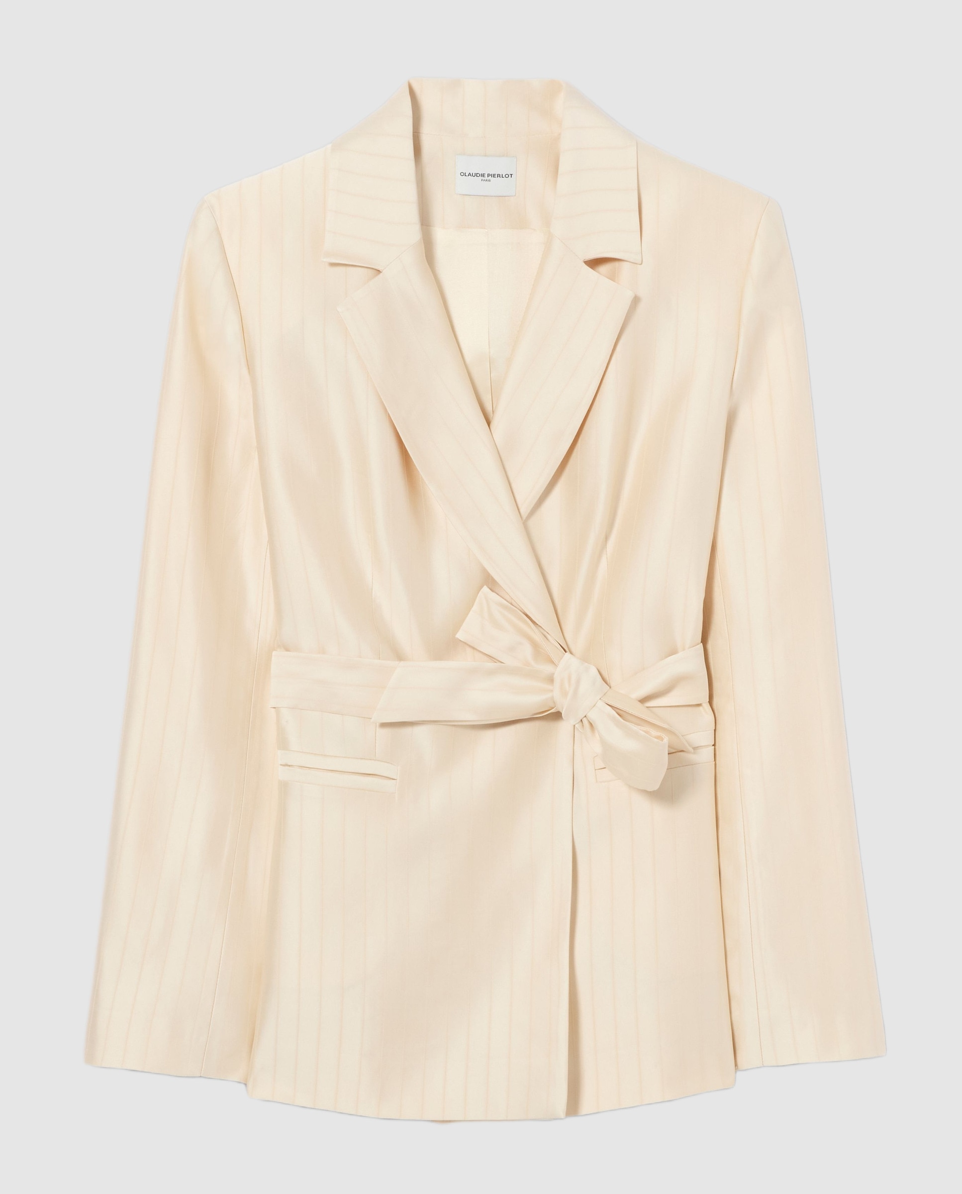 Blazer de mujer sastre satinado con cinturón desmontable - Claudie Pierlot - Beige Beige-6