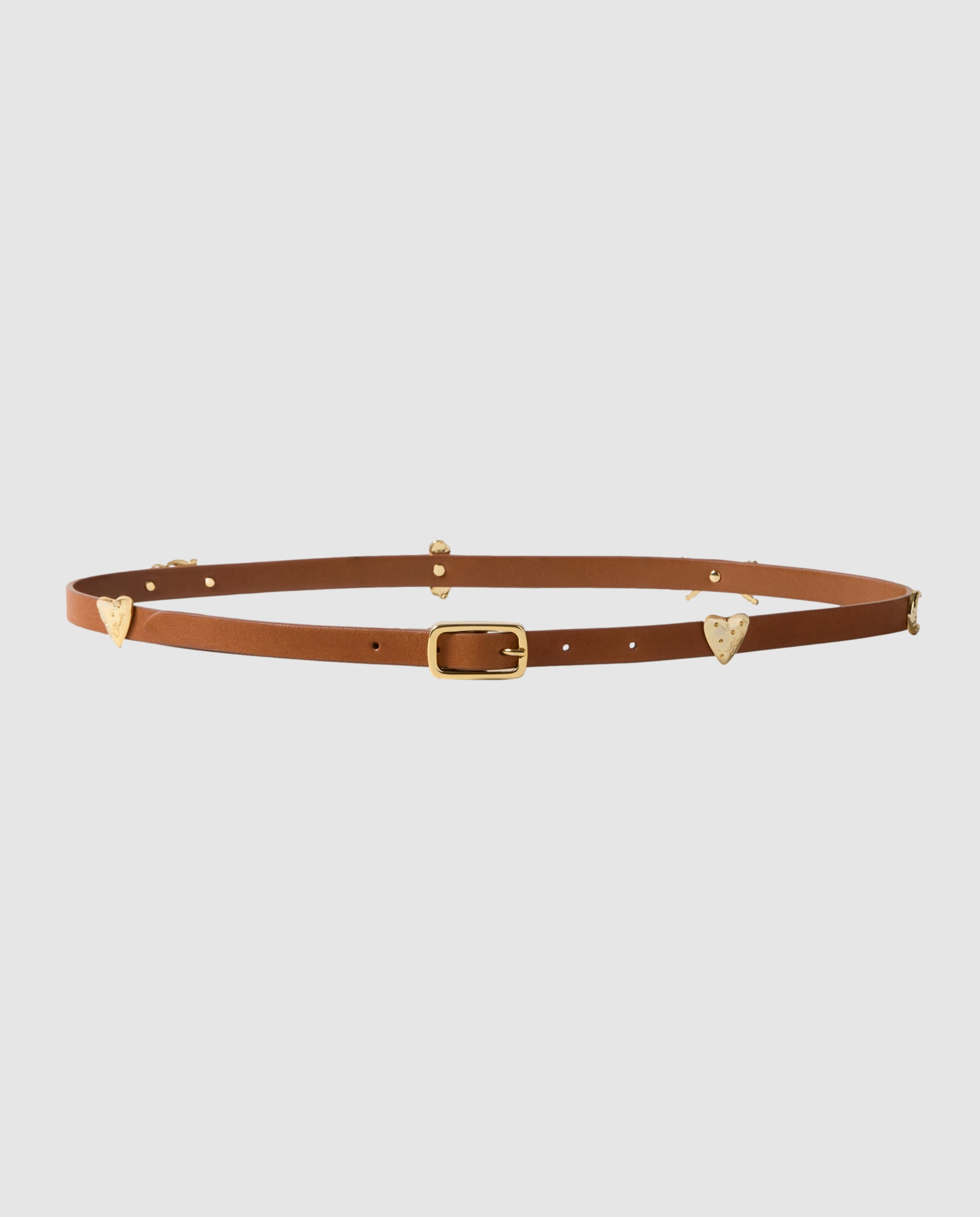 Cinturón de mujer fino de cuero vegetal con charms - Claudie Pierlot - Camel Camel-1