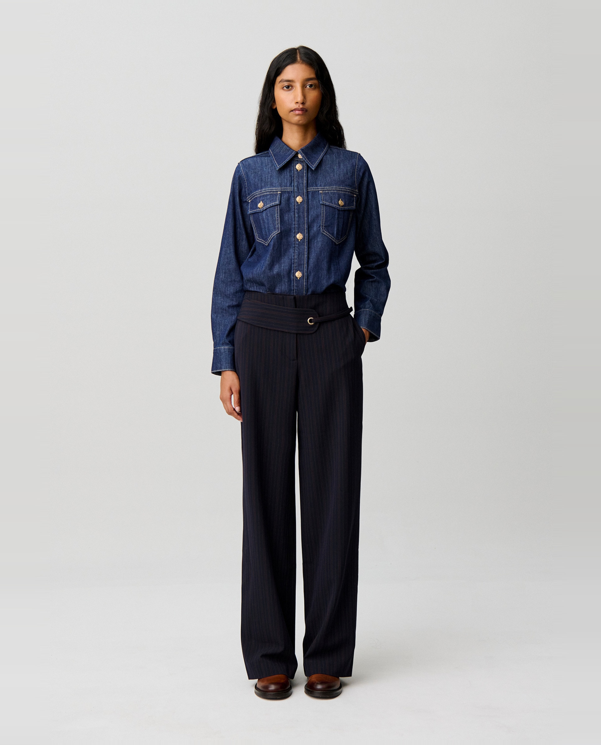 Pantalón recto de mujer a rayas con cinturón - Claudie Pierlot - Multicolor Multicolor-1