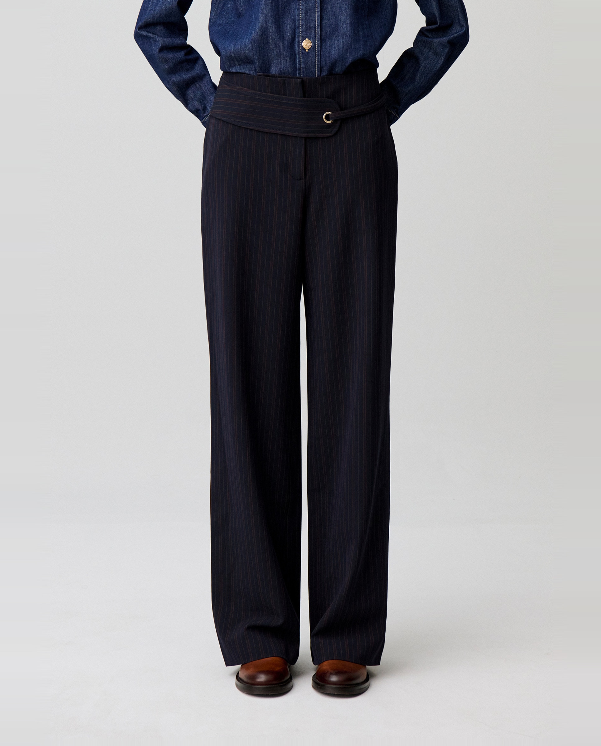 Pantalón recto de mujer a rayas con cinturón - Claudie Pierlot - Multicolor Multicolor-2