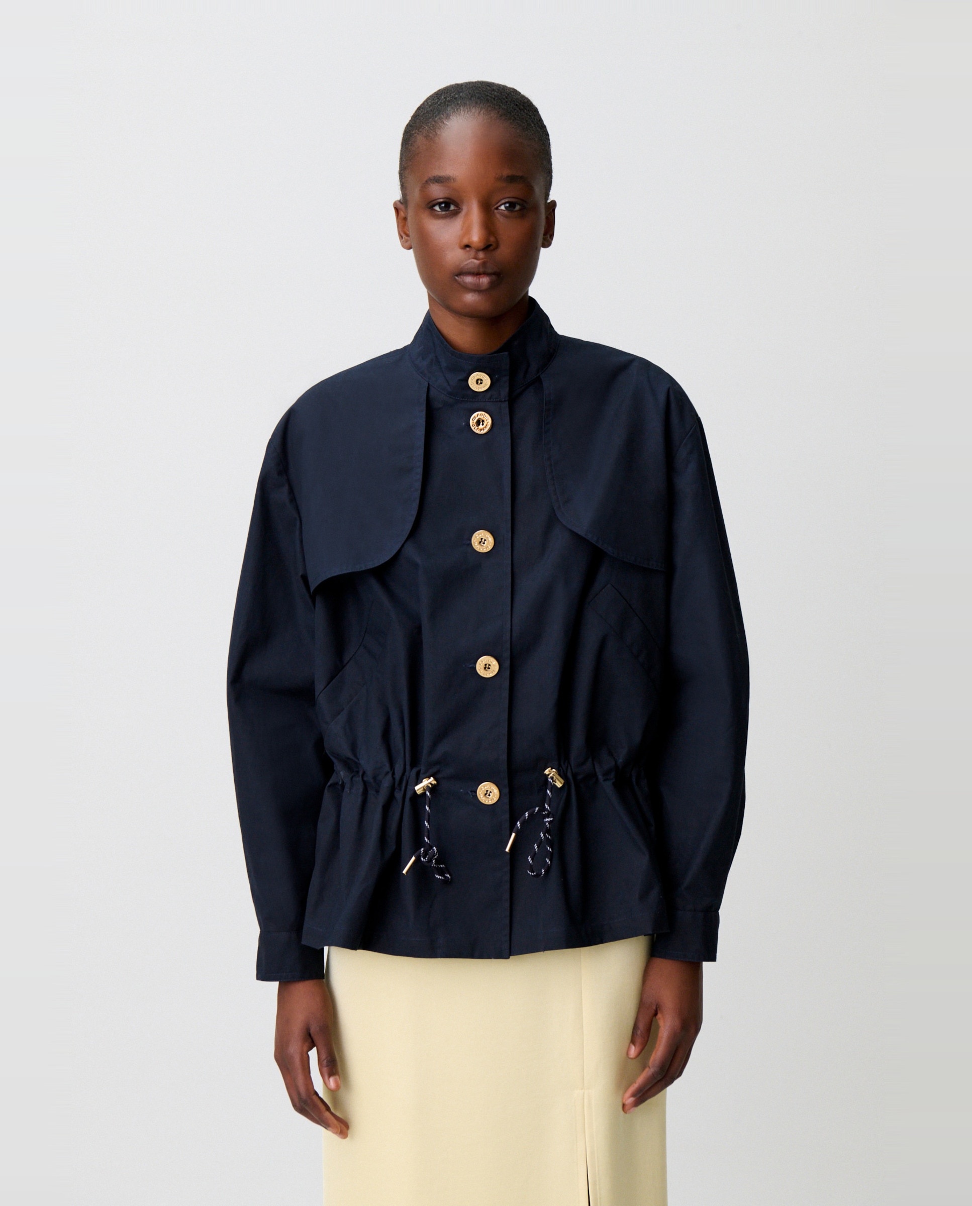 Cazadora de mujer encerada entallada de algodón orgánico - Claudie Pierlot - Azul marino Azul marino-1
