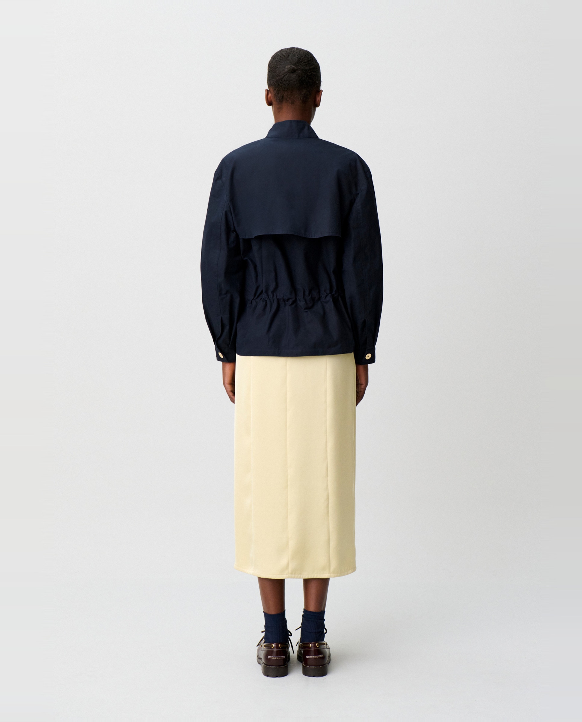 Cazadora de mujer encerada entallada de algodón orgánico - Claudie Pierlot - Azul marino Azul marino-2
