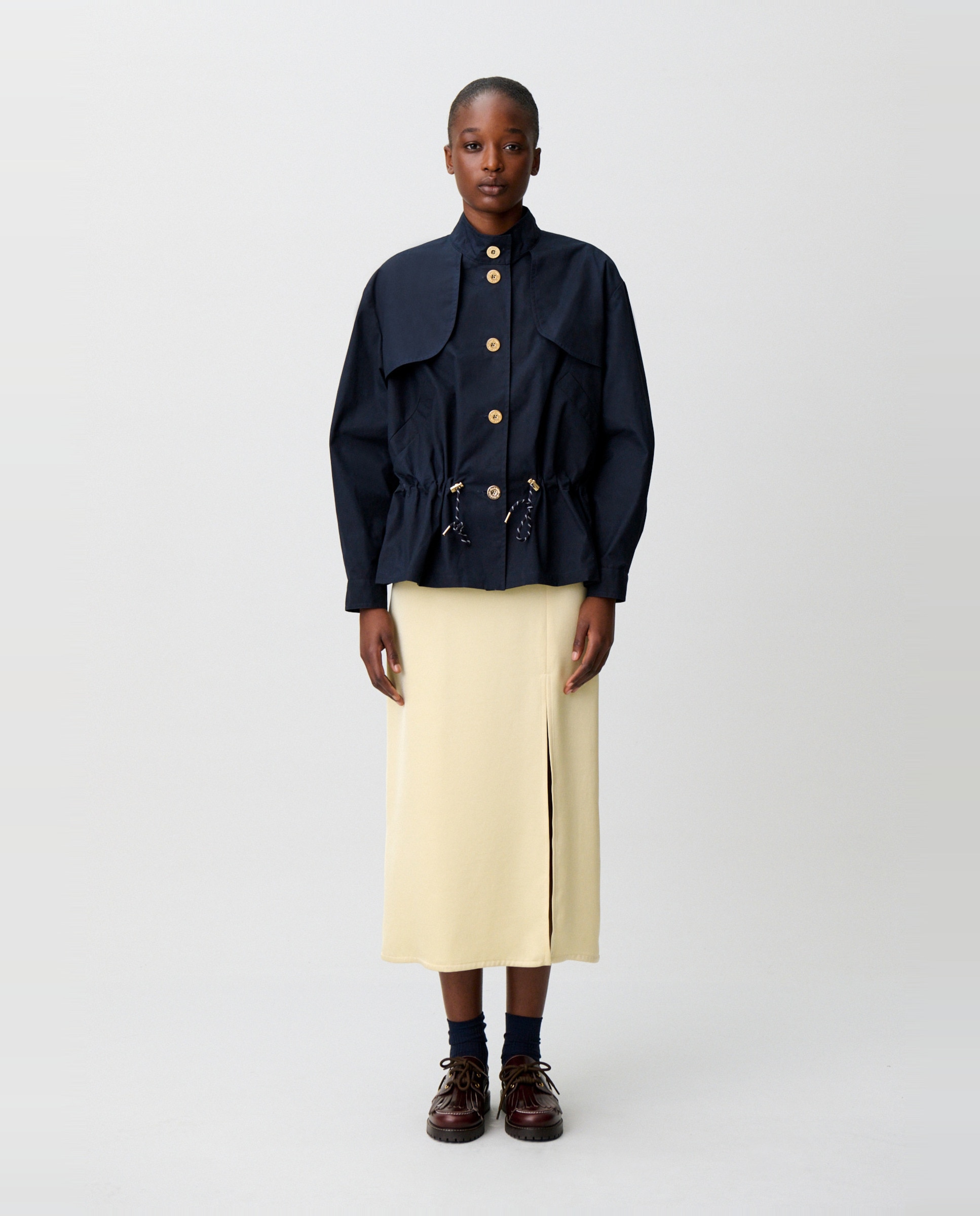 Cazadora de mujer encerada entallada de algodón orgánico - Claudie Pierlot - Azul marino Azul marino-4