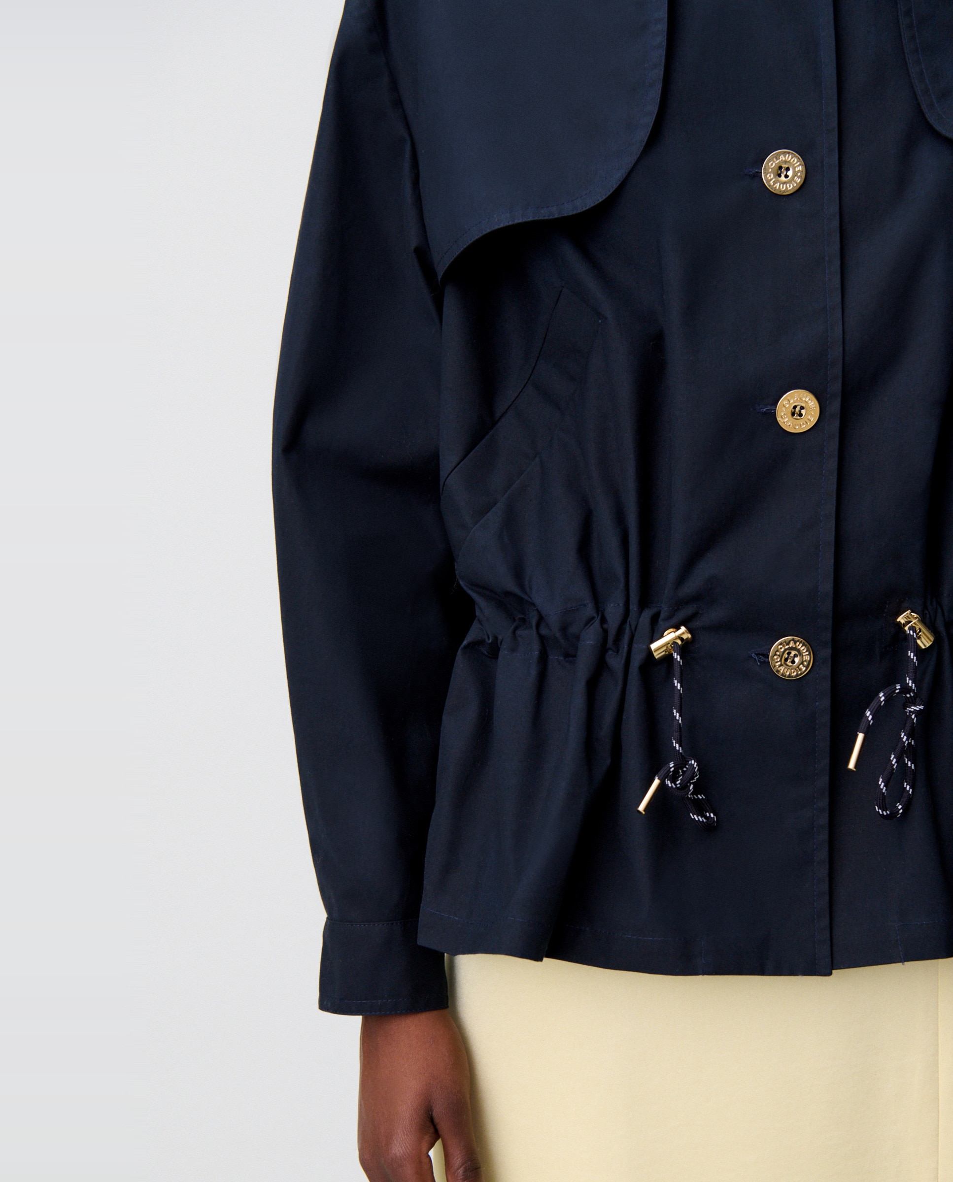 Cazadora de mujer encerada entallada de algodón orgánico - Claudie Pierlot - Azul marino Azul marino-5