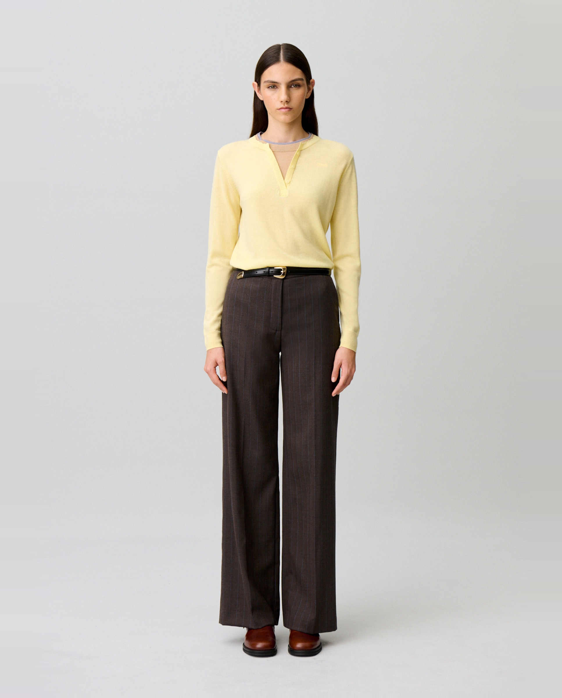 Pantalones rectos de mujer a rayas de punto con mezcla de lana - Claudie Pierlot - Multicolor Multicolor-1