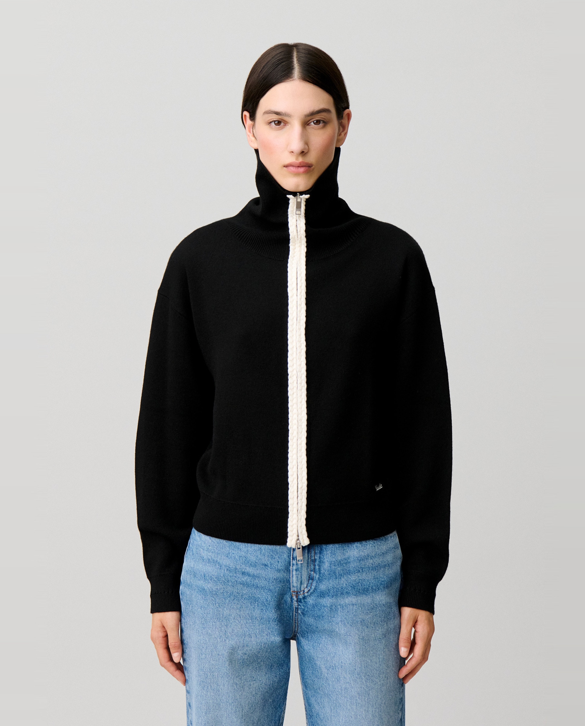 Cárdigan de punto con cremallera de mujer de cuello camionero y trenzas - Claudie Pierlot - Multicolor Multicolor-1