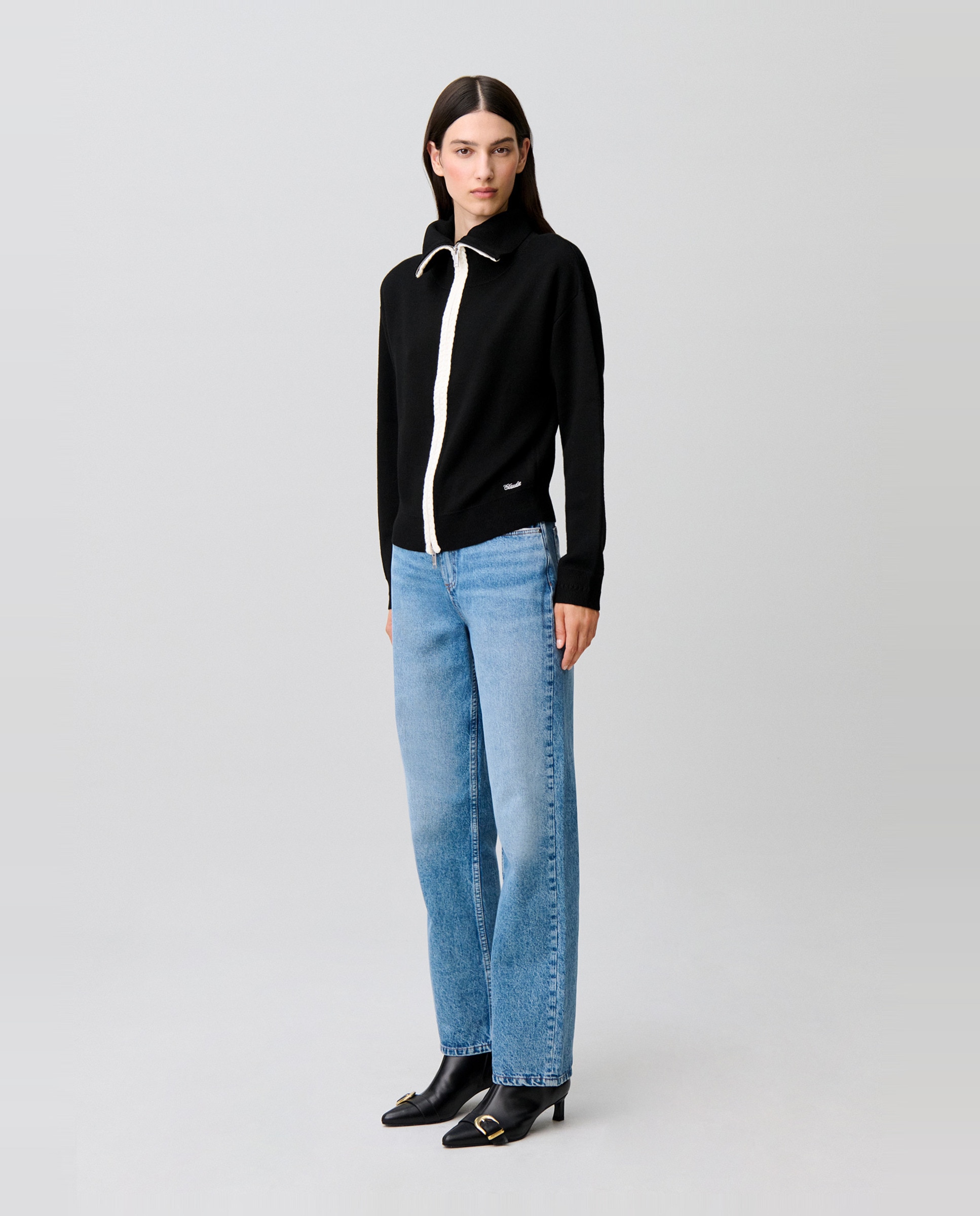 Cárdigan de punto con cremallera de mujer de cuello camionero y trenzas - Claudie Pierlot - Multicolor Multicolor-3