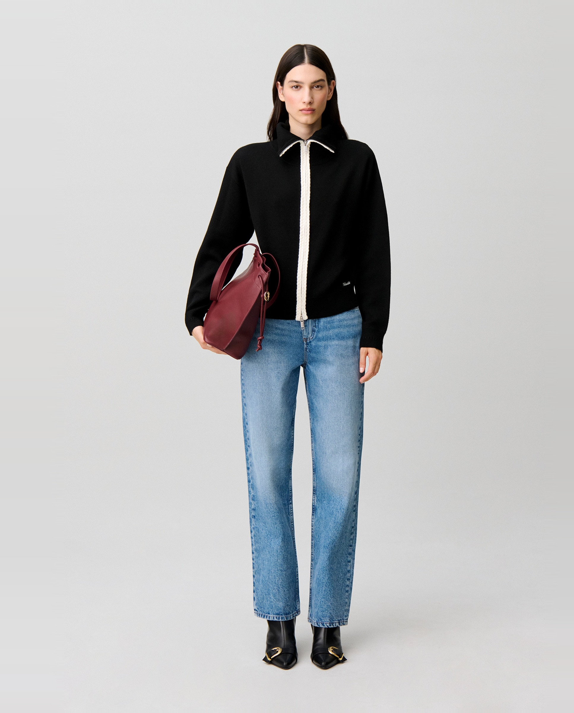 Cárdigan de punto con cremallera de mujer de cuello camionero y trenzas - Claudie Pierlot - Multicolor Multicolor-4
