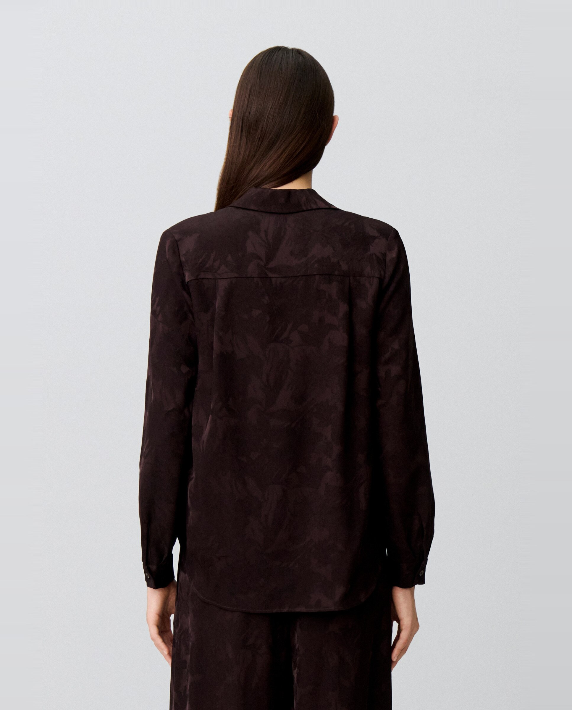 Blusa de mujer fluida jacquard floral cuello abierto - Claudie Pierlot - Marrón oscuro Marrón oscuro-2