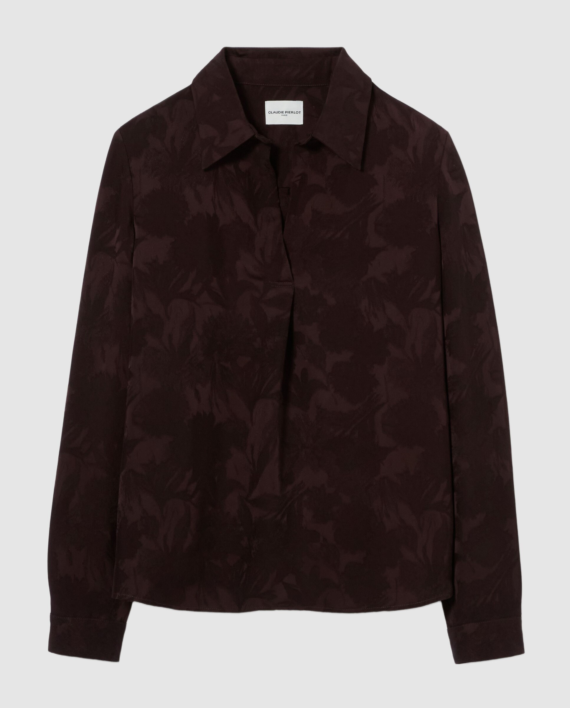 Blusa de mujer fluida jacquard floral cuello abierto - Claudie Pierlot - Marrón oscuro Marrón oscuro-5