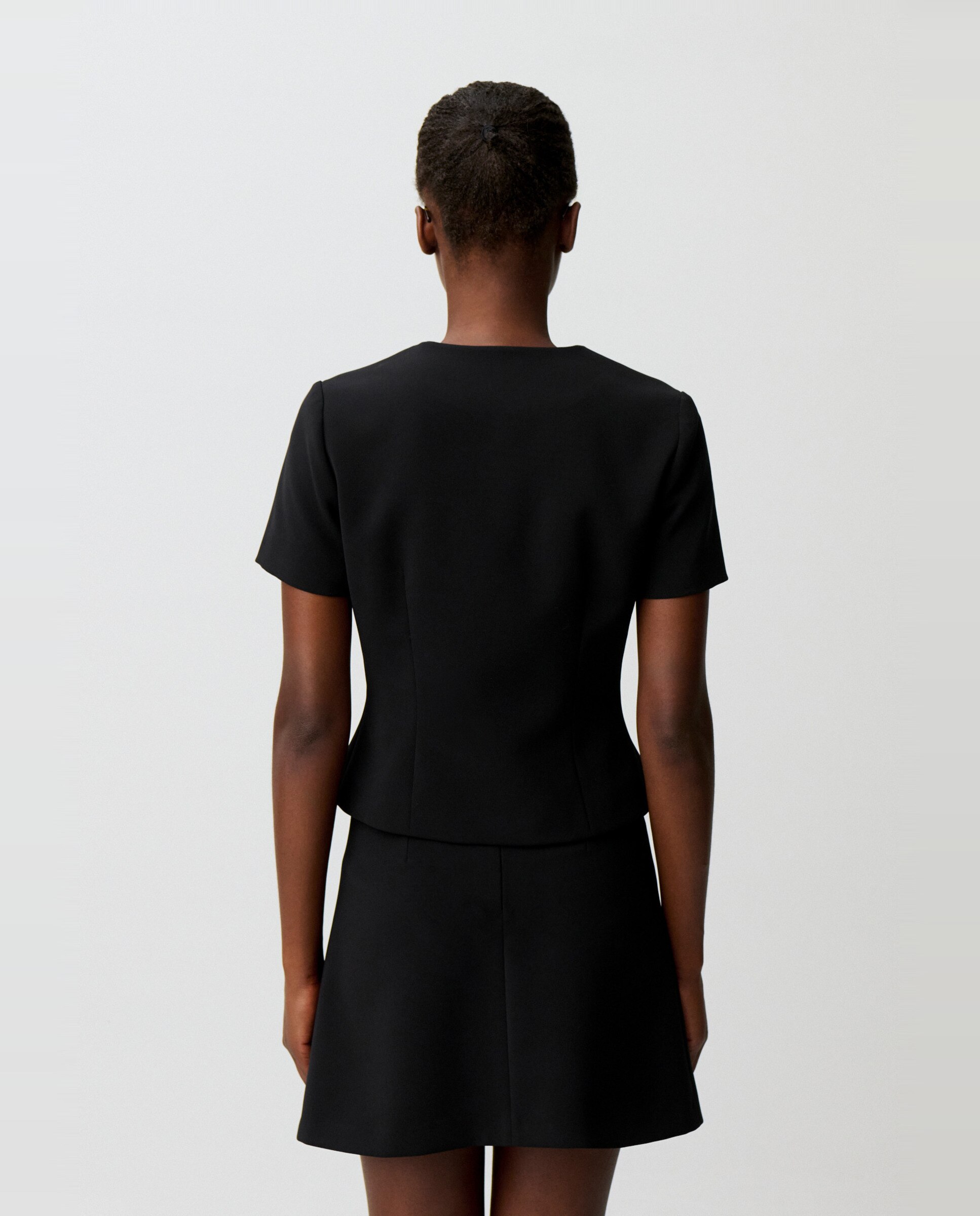 Top de mujer entallado de manga corta cuello v abotonado - Claudie Pierlot - Negro Negro-2