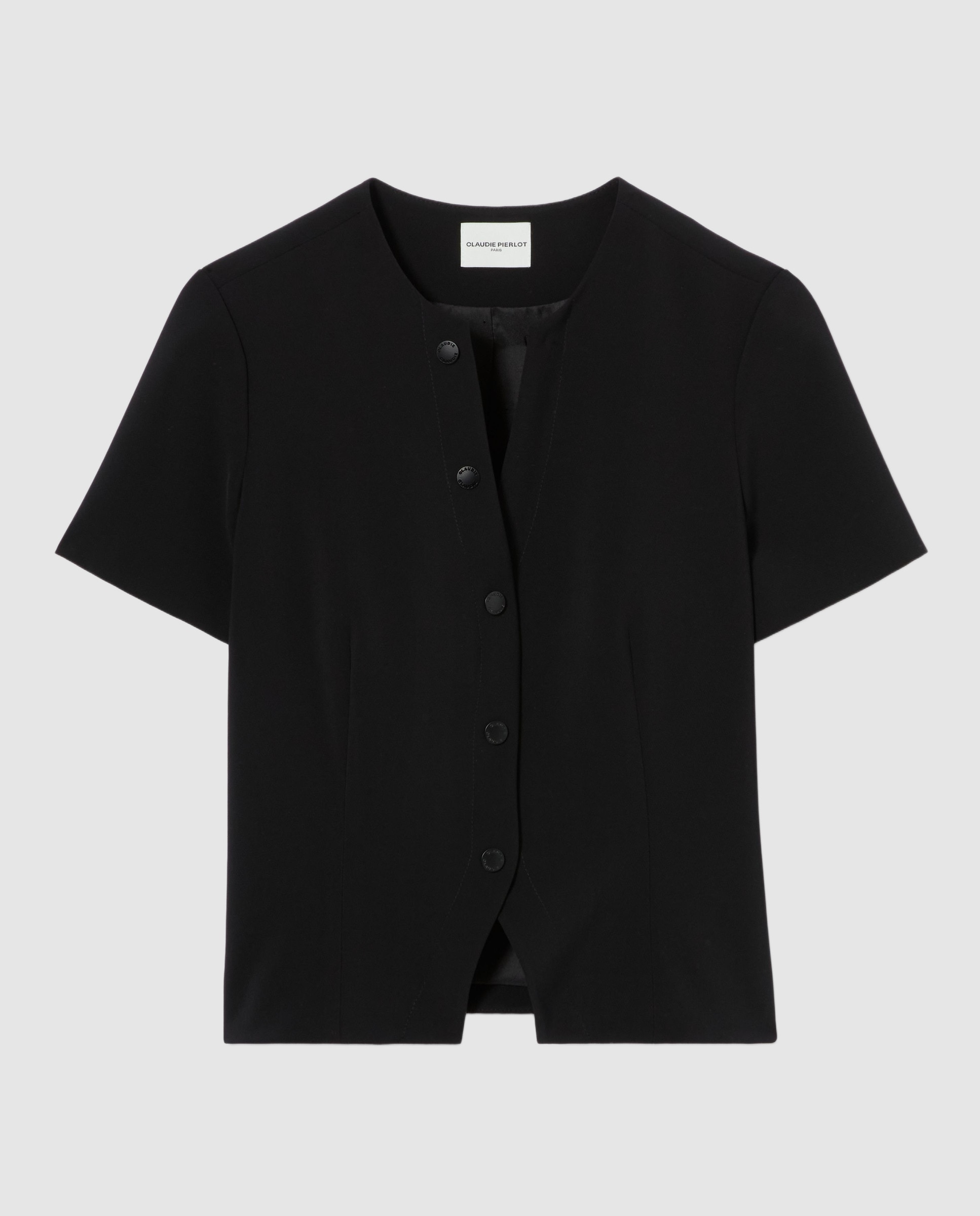 Top de mujer entallado de manga corta cuello v abotonado - Claudie Pierlot - Negro Negro-6
