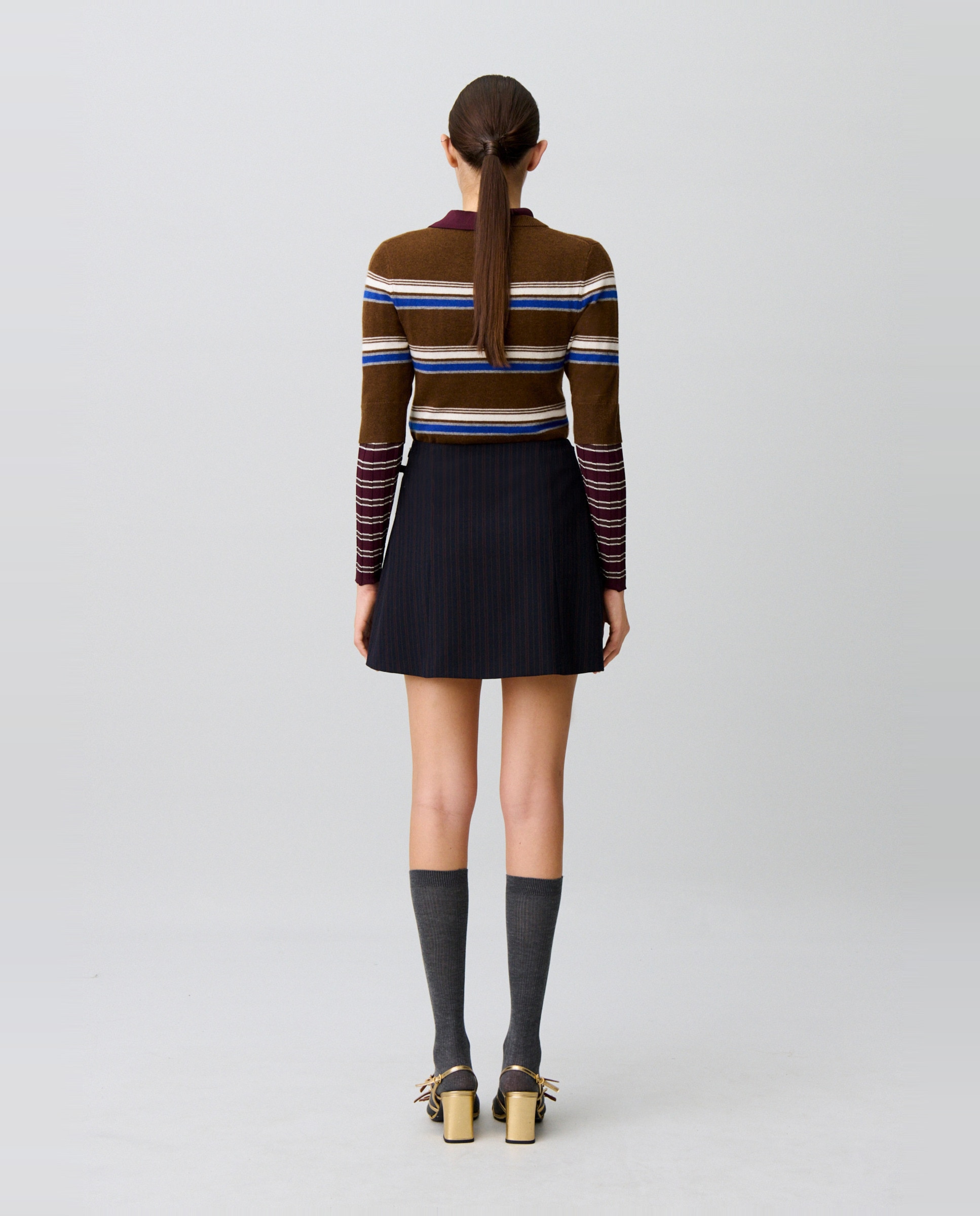Falda corta de rayas cruzada con cinturón - Claudie Pierlot - Multicolor Multicolor-3