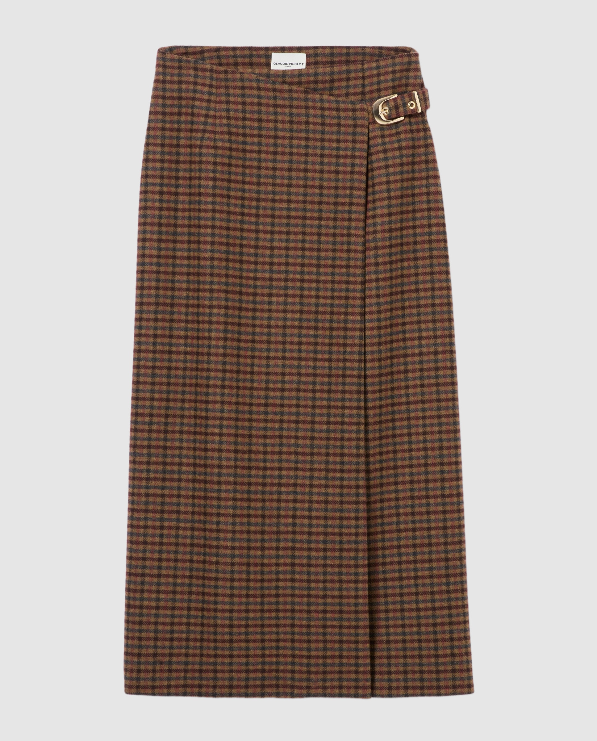 Falda midi de punto cruzada de corte recto con cuadros pequeños - Claudie Pierlot - Multicolor Multicolor-6