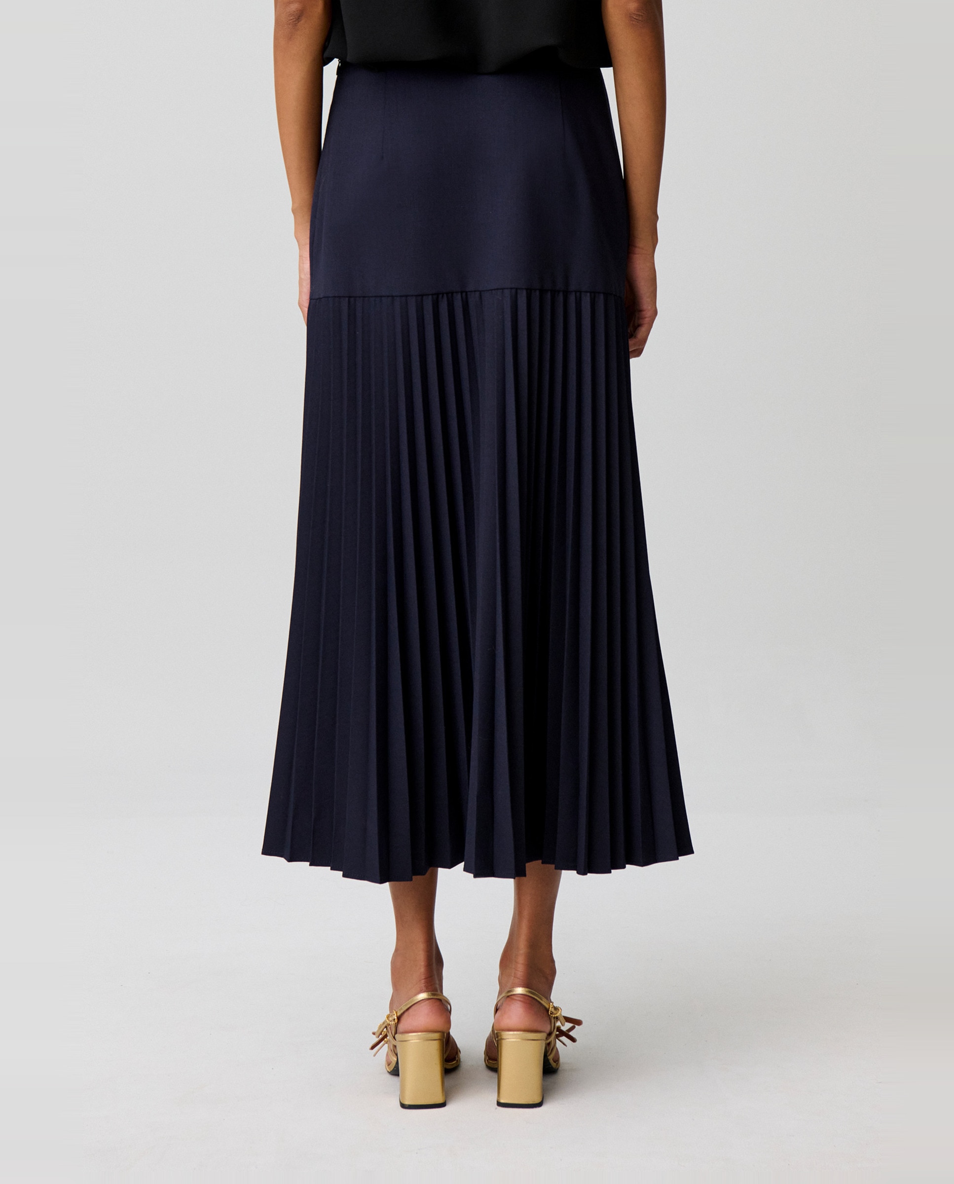 Falda midi de punto, cintura alta y plisada - Claudie Pierlot - Azul marino Azul marino-3