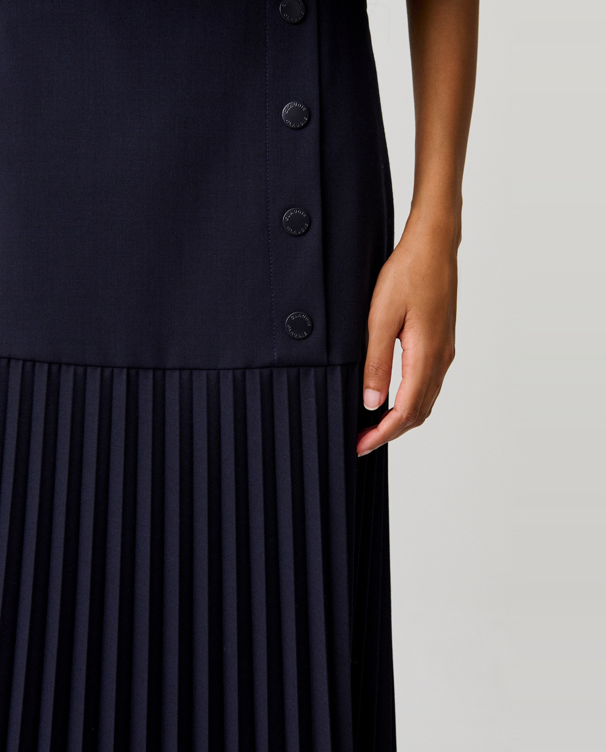 Falda midi de punto, cintura alta y plisada - Claudie Pierlot - Azul marino Azul marino-5