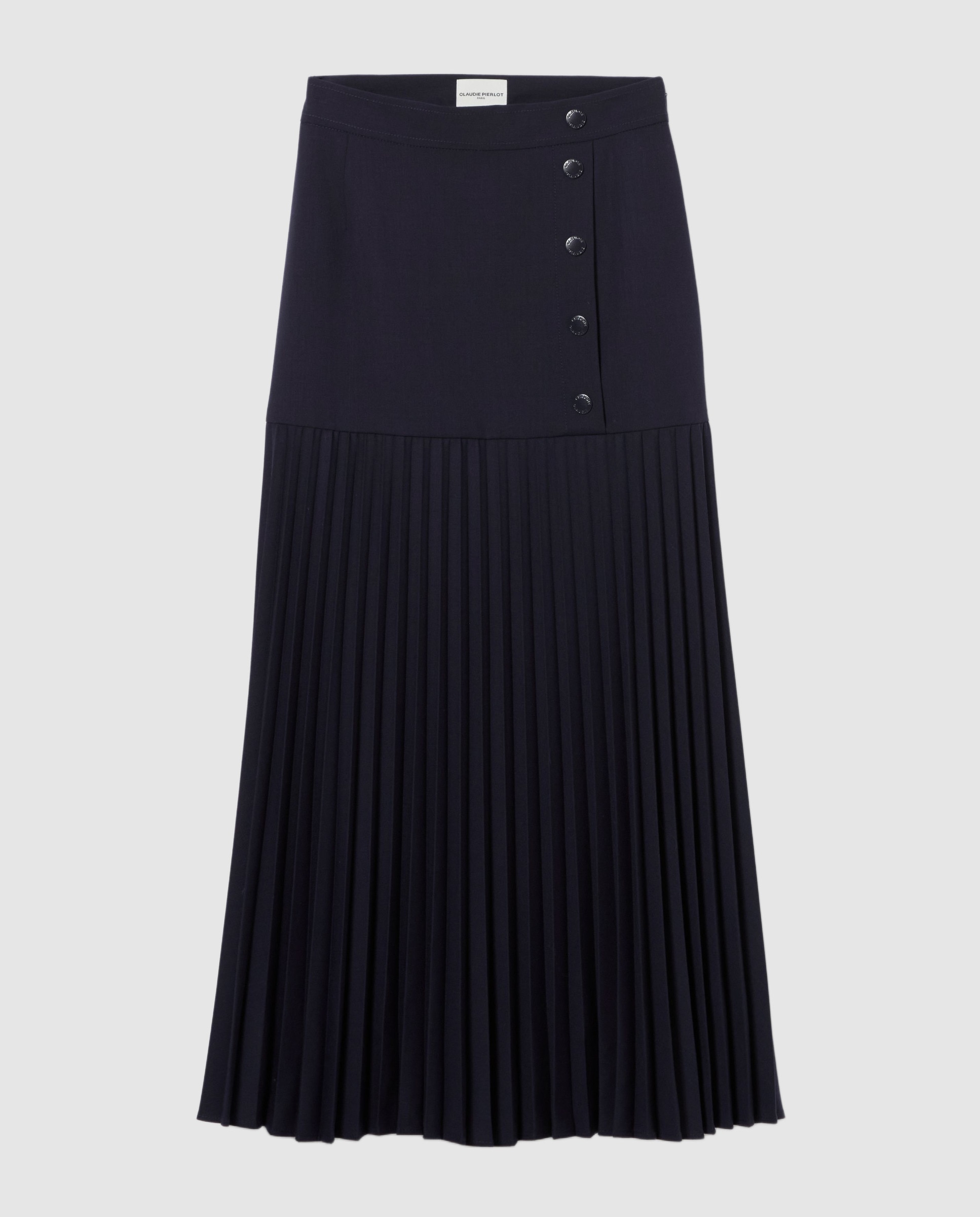 Falda midi de punto, cintura alta y plisada - Claudie Pierlot - Azul marino Azul marino-6