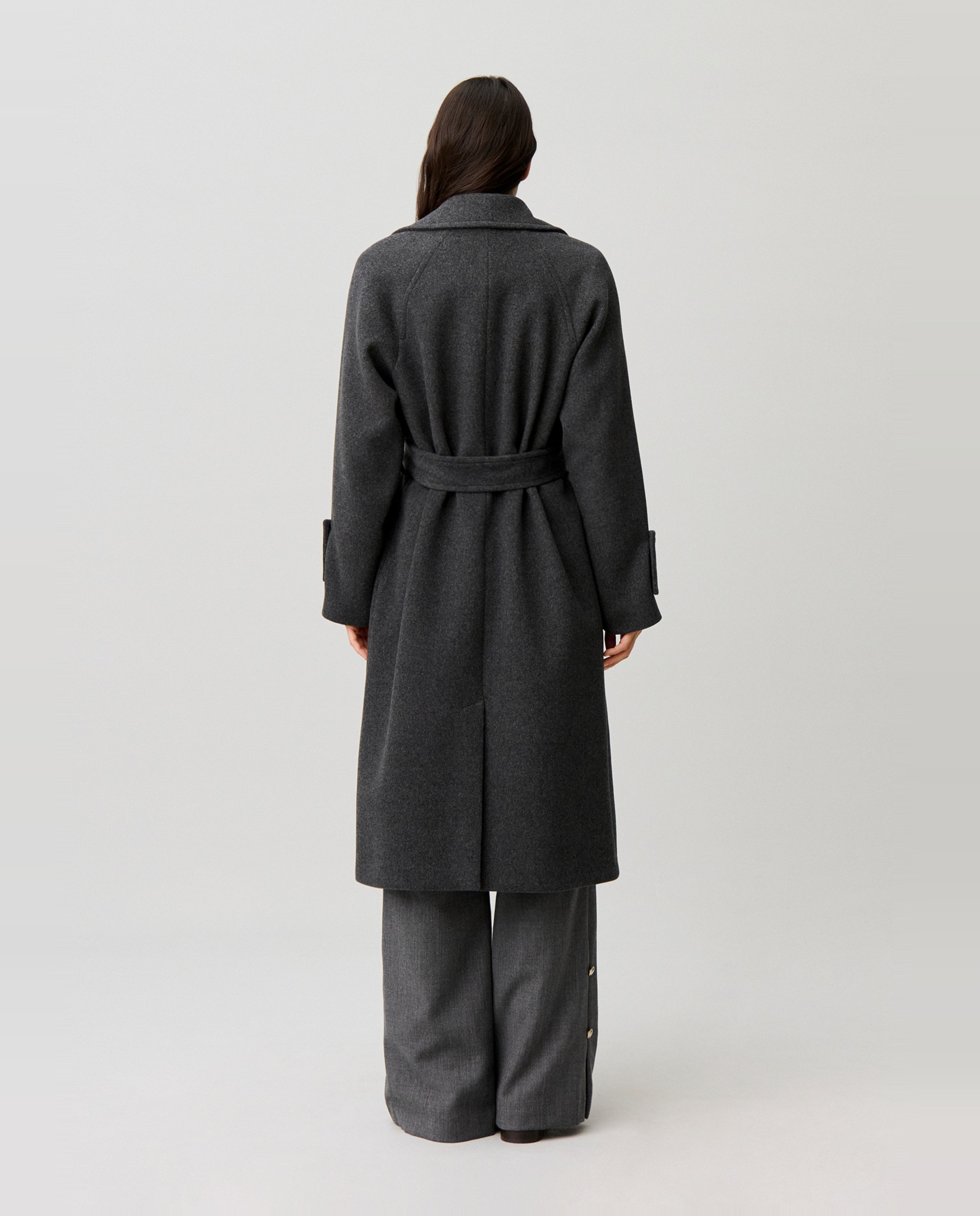 Abrigo de mujer semilargo de mezcla de lana y cuello sastre - Claudie Pierlot - Gris Gris-4