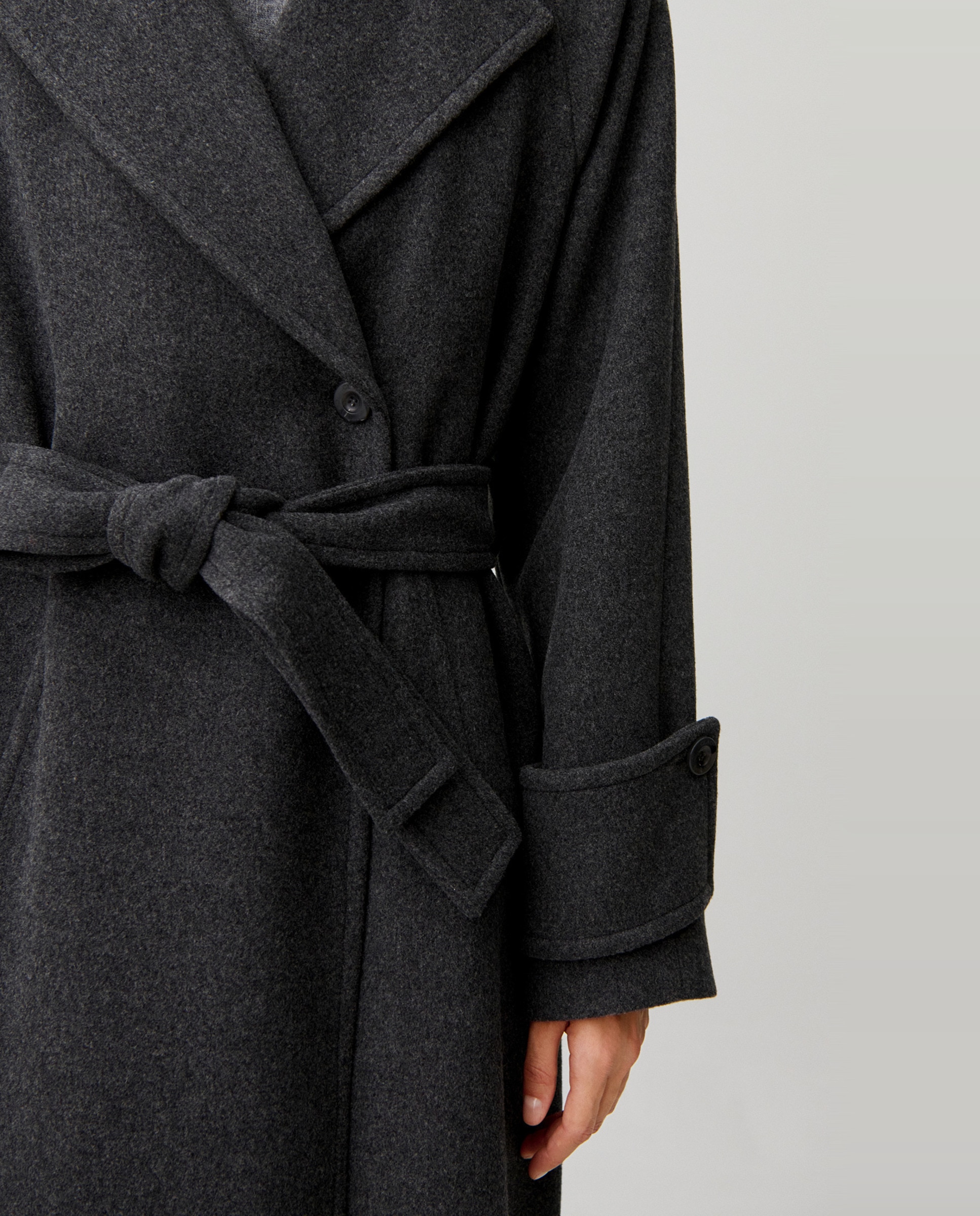 Abrigo de mujer semilargo de mezcla de lana y cuello sastre - Claudie Pierlot - Gris Gris-5