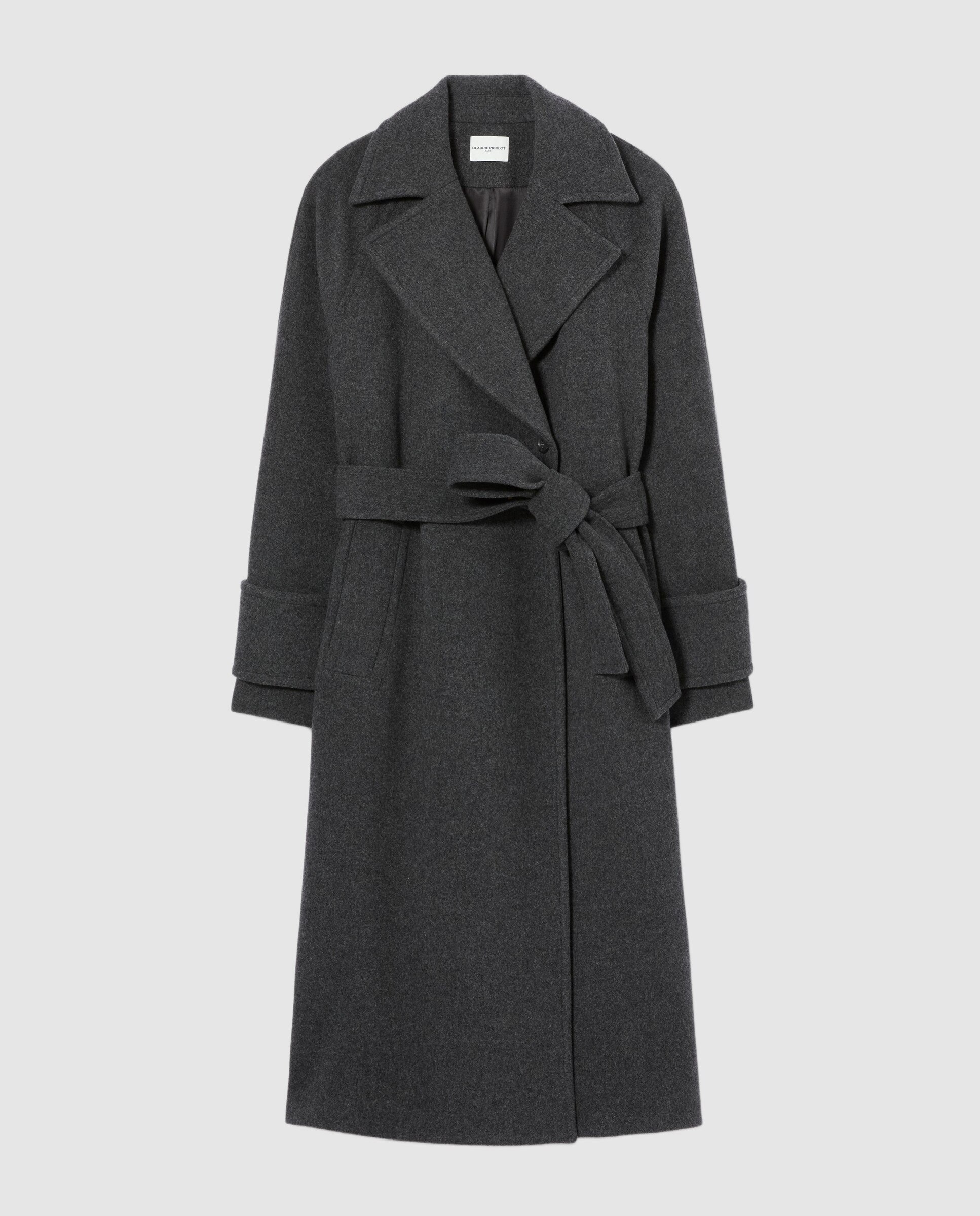 Abrigo de mujer semilargo de mezcla de lana y cuello sastre - Claudie Pierlot - Gris Gris-6