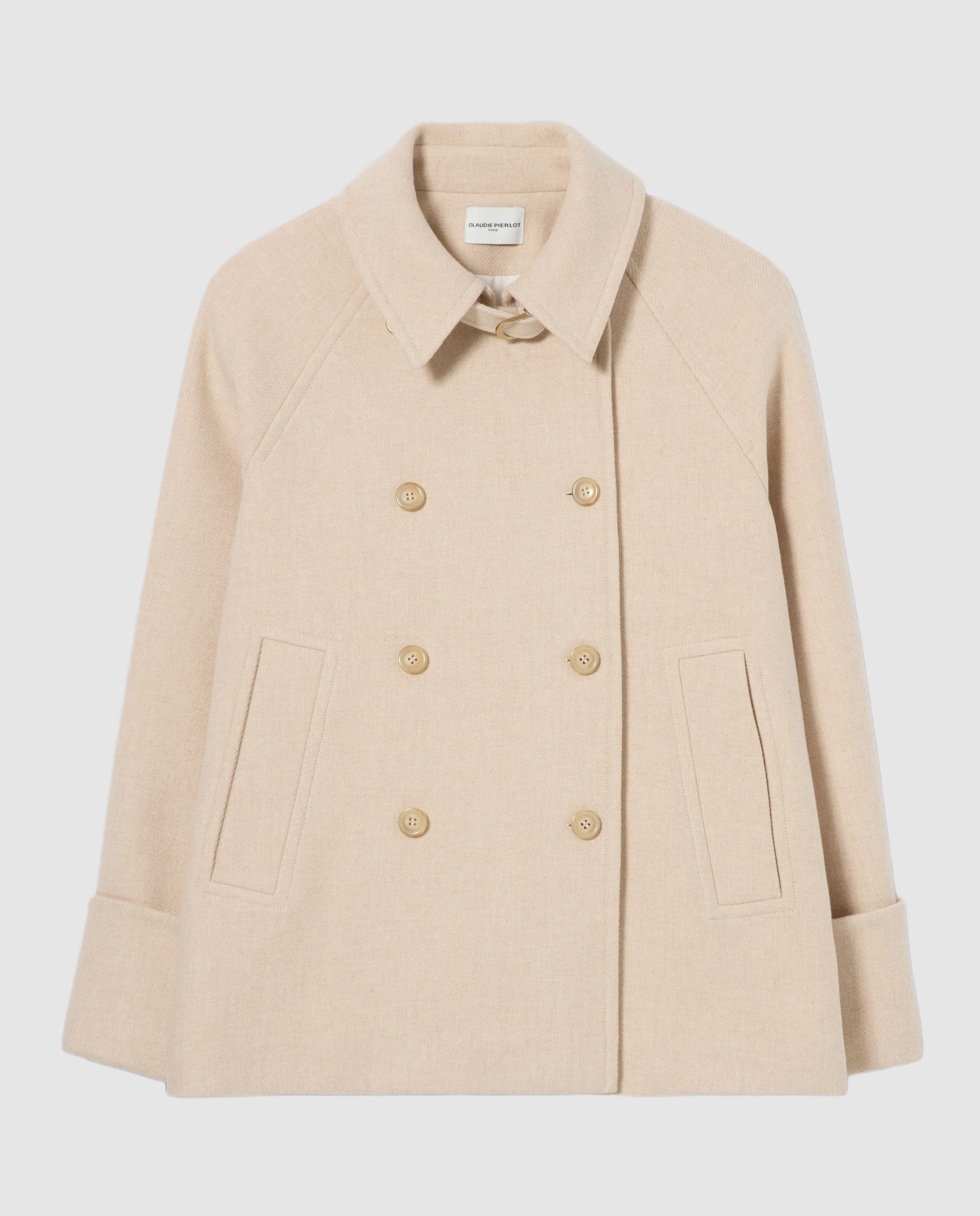 Chaquetón de paño de mujer con doble botonadura y cuello camisero - Claudie Pierlot - Beige Beige-5