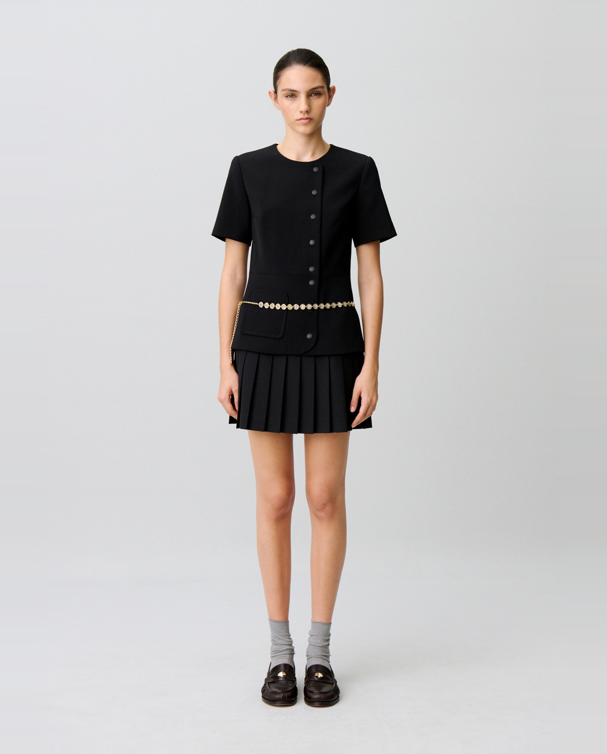 Vestido corto peplum y bajo plisado - Claudie Pierlot - Negro Negro-1